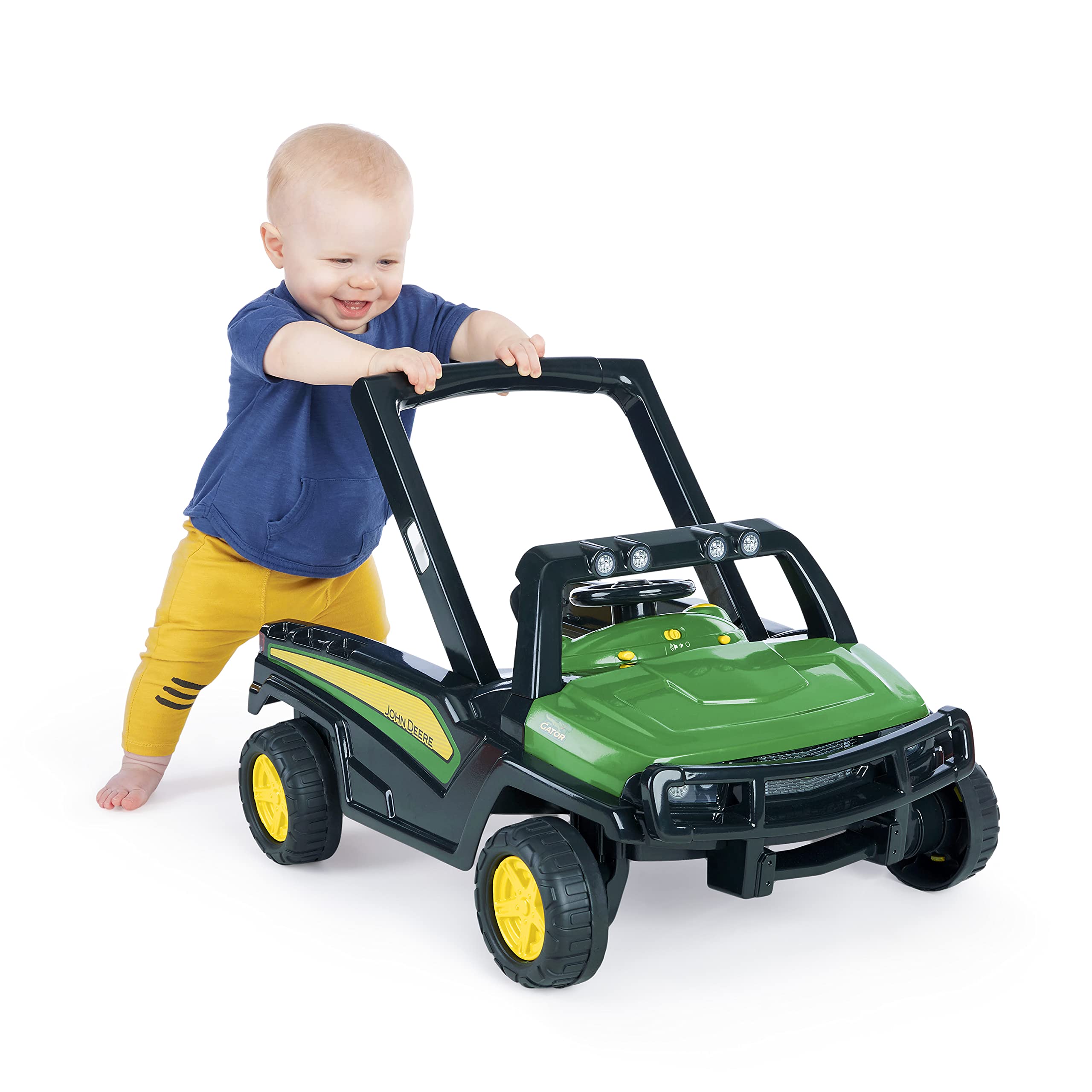 Bright Starts John Deere 4-in-1 Gator Green Baby Activity Center & Push Walker with Removable Interactive Steering Wheel Toy - Developmental Learning Toy for Infants 6 Months and Up - Perfect for Playtime, Early Walking Practice & Motor Skills Development