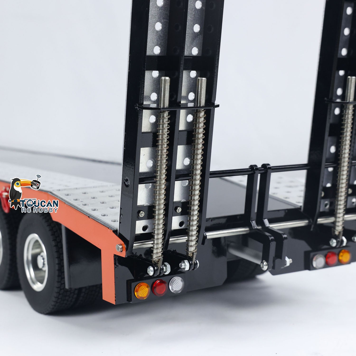 1:14 Scale 4 Axle Metal RC Trailer for Tractor Trucks - Electric Tailgate, Adjustable Legs, Pre-Painted & Assembled DIY Model - Perfect for RC Car Enthusiasts & Collectors