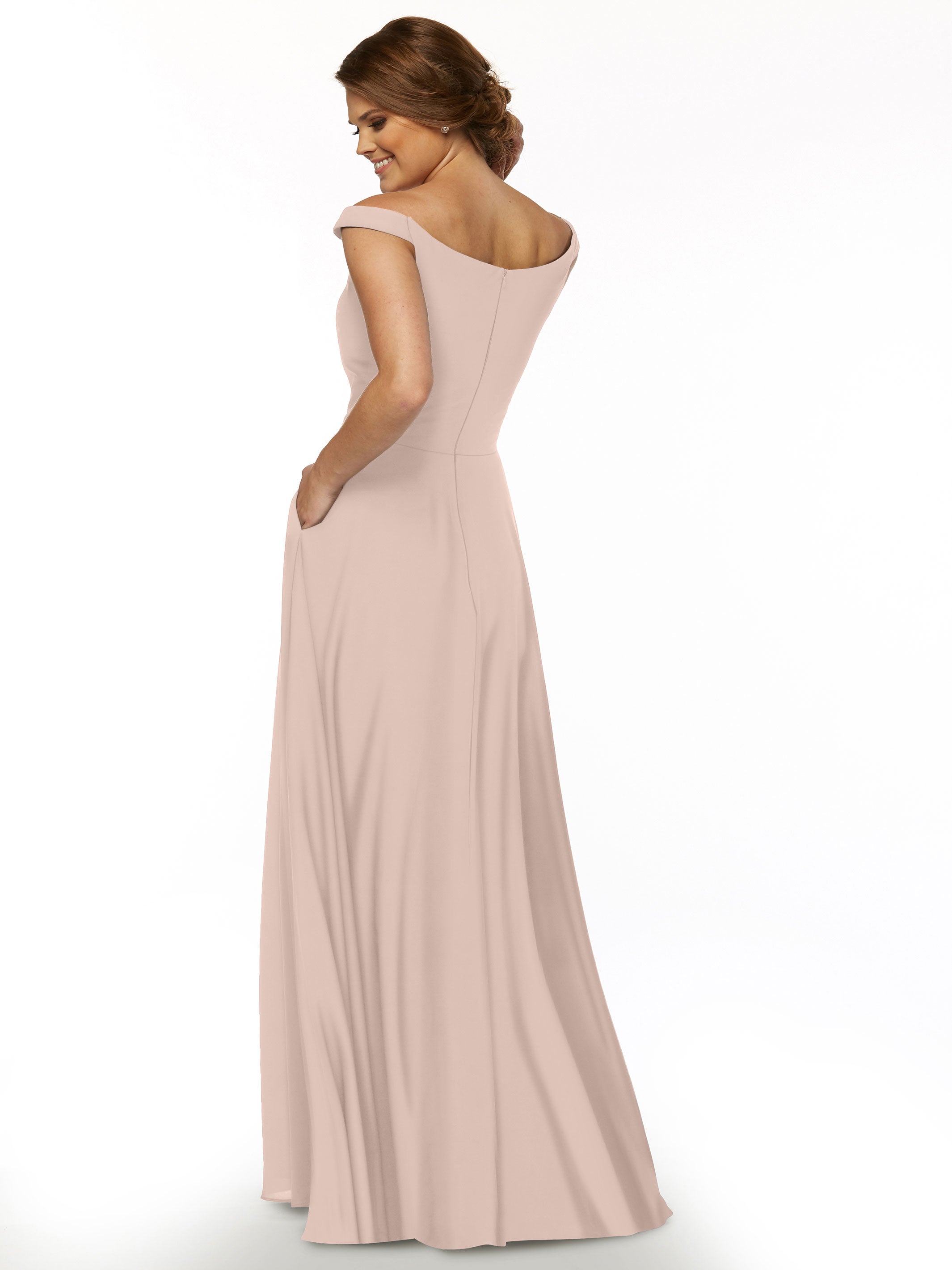 Elegant Off-the-Shoulder Stretch Chiffon A-Line Bridesmaid Dress - Perfect for Weddings, Parties & Formal Events (Style 83005)
