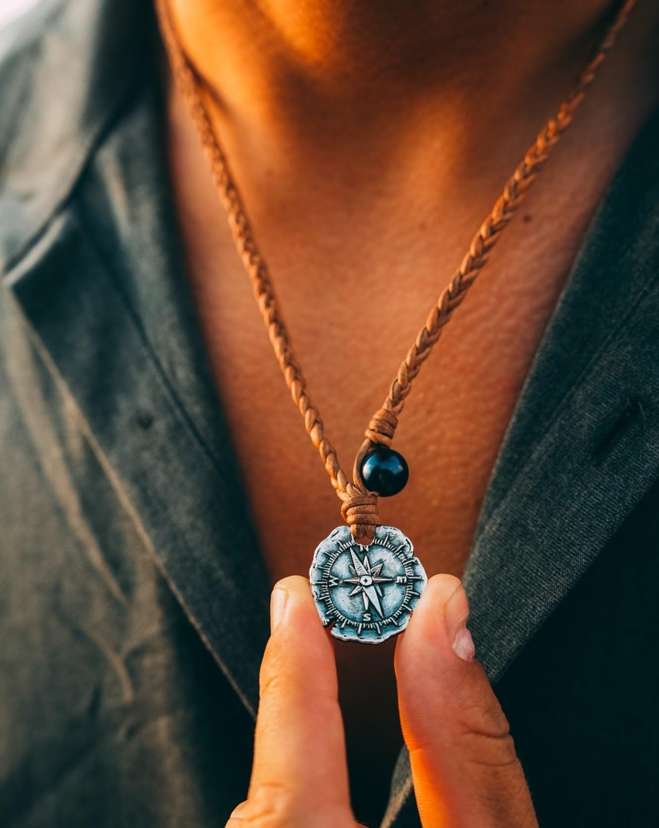 **Premium 925 Silver Coin Necklace with Authentic Leather Cord – Adjustable Handmade Spanish Cross Design Pendant for Men & Women – Perfect Jewelry Gift (Compass Coin) – Ideal for Everyday Wear, Special Occasions & Unique Gifts**