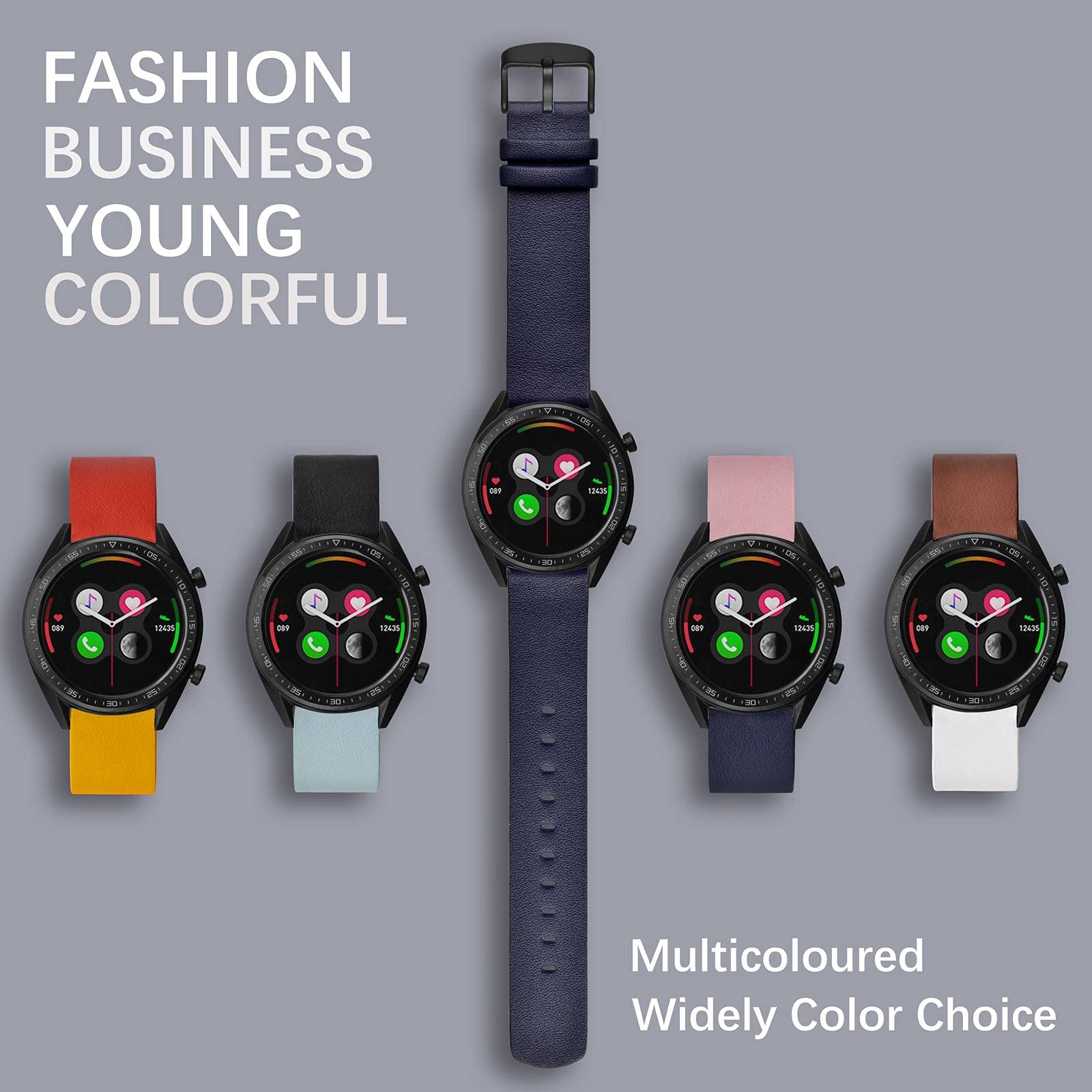 WOCCI 18mm Flexible Leather Watch Band for Smartwatch with Silver Buckle - Navy Blue Replacement Strap for Samsung Galaxy Watch, Fitbit & Wear OS - Perfect for Work, Gym & Casual Wear