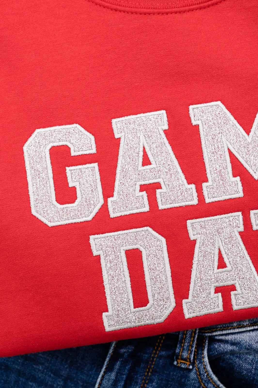 PREORDER: Embroidered Glitter Game Day Sweatshirt - Red & Silver | Perfect for Football Tailgates, College Parties & Sports Fan Apparel