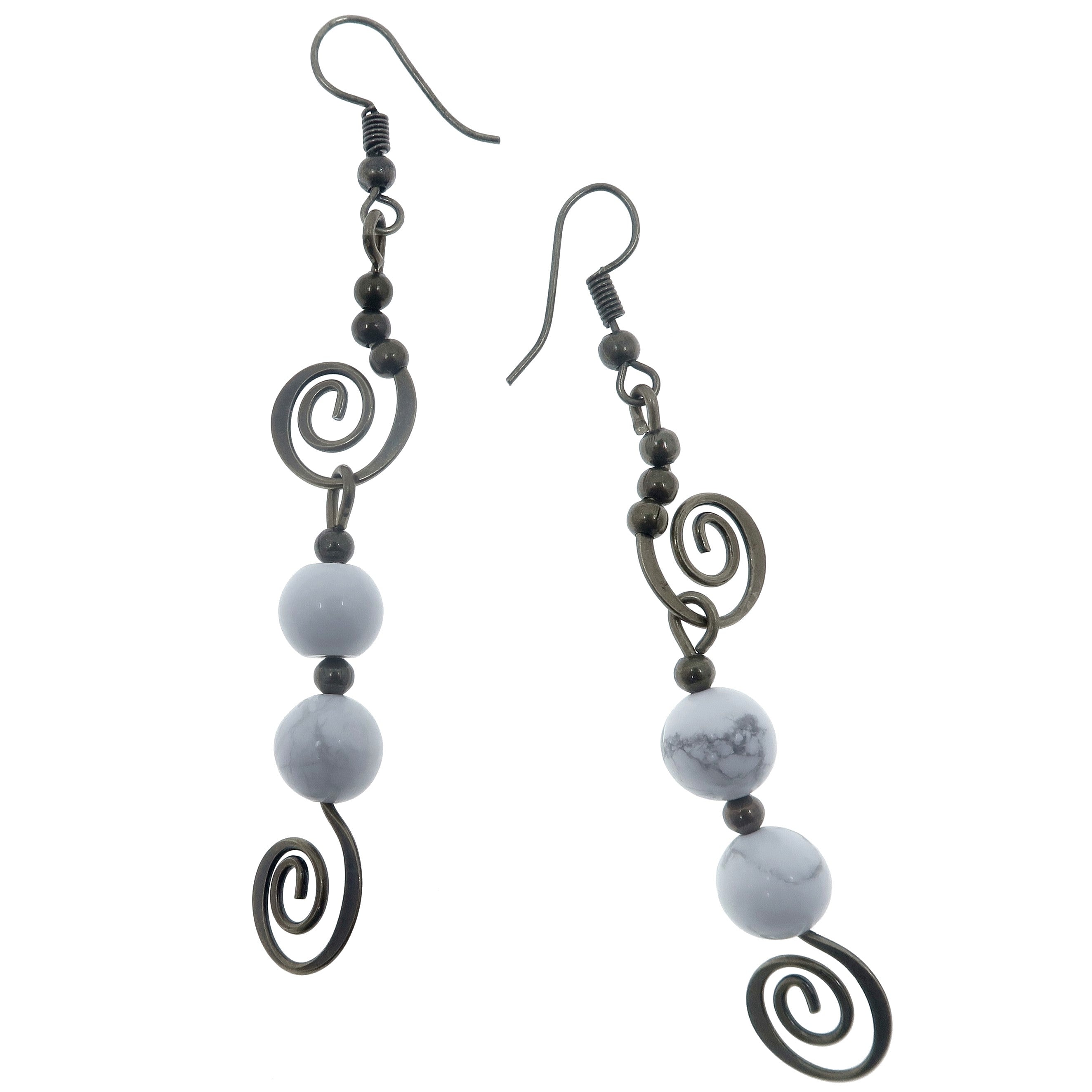Howlite Earrings for Women - White Gemstone Spiral Peace Earrings for Meditation & Healing | Boho Chic Jewelry for Yoga, Spiritual Gifts & Everyday Wear