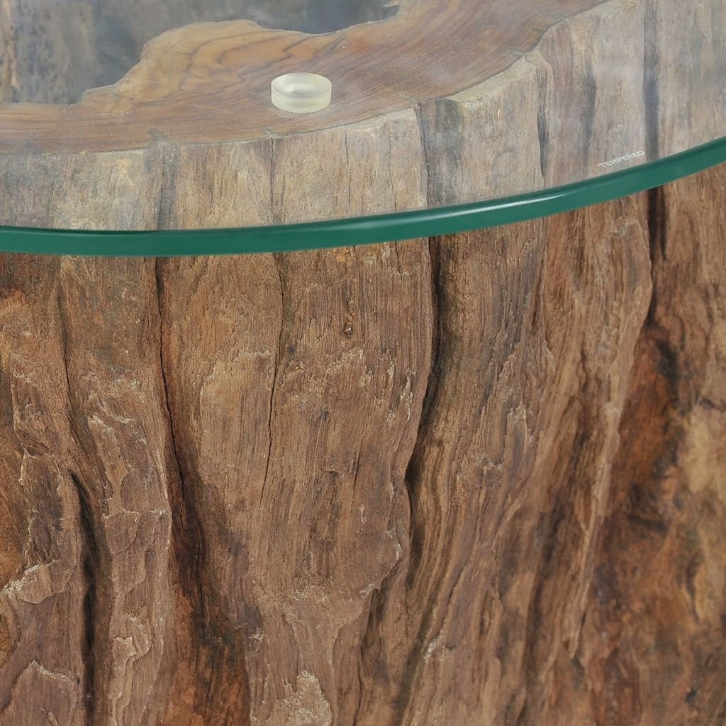 Modern Teak Glass Coffee Table 19.7x15.7 Inches - Living Room Sofa Table, TV Stand, Side Table - Fast Shipping | Perfect for Small Spaces, Apartments & Home Decor