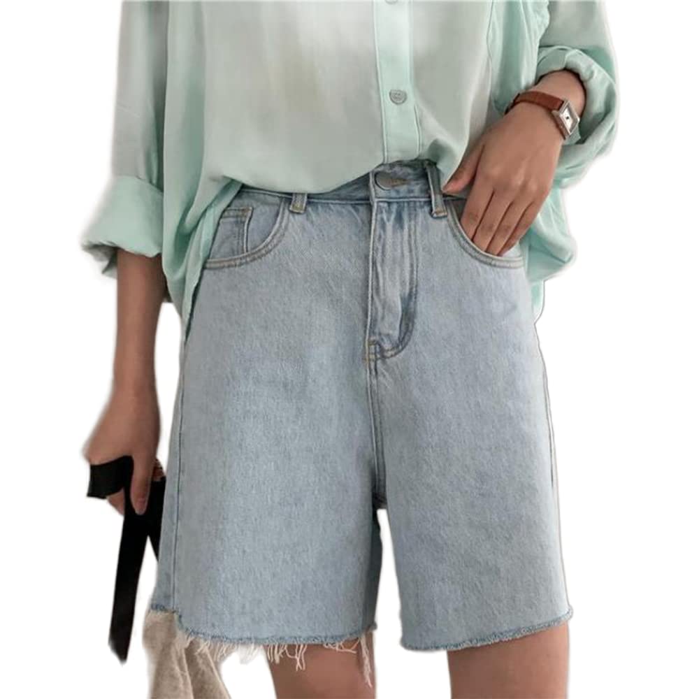 High Waist Knee-Length Denim Shorts for Women - Y2K Baggy Biker Bermuda Jean Shorts | Korean Streetwear & Harajuku Fashion | Perfect for Summer, Casual Outfits & Preppy Girls Style