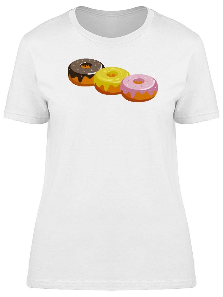 Women's Three Topping Donuts Graphic T-Shirt - Cute Foodie Tee for Casual Wear, Donut Lovers & Coffee Dates
