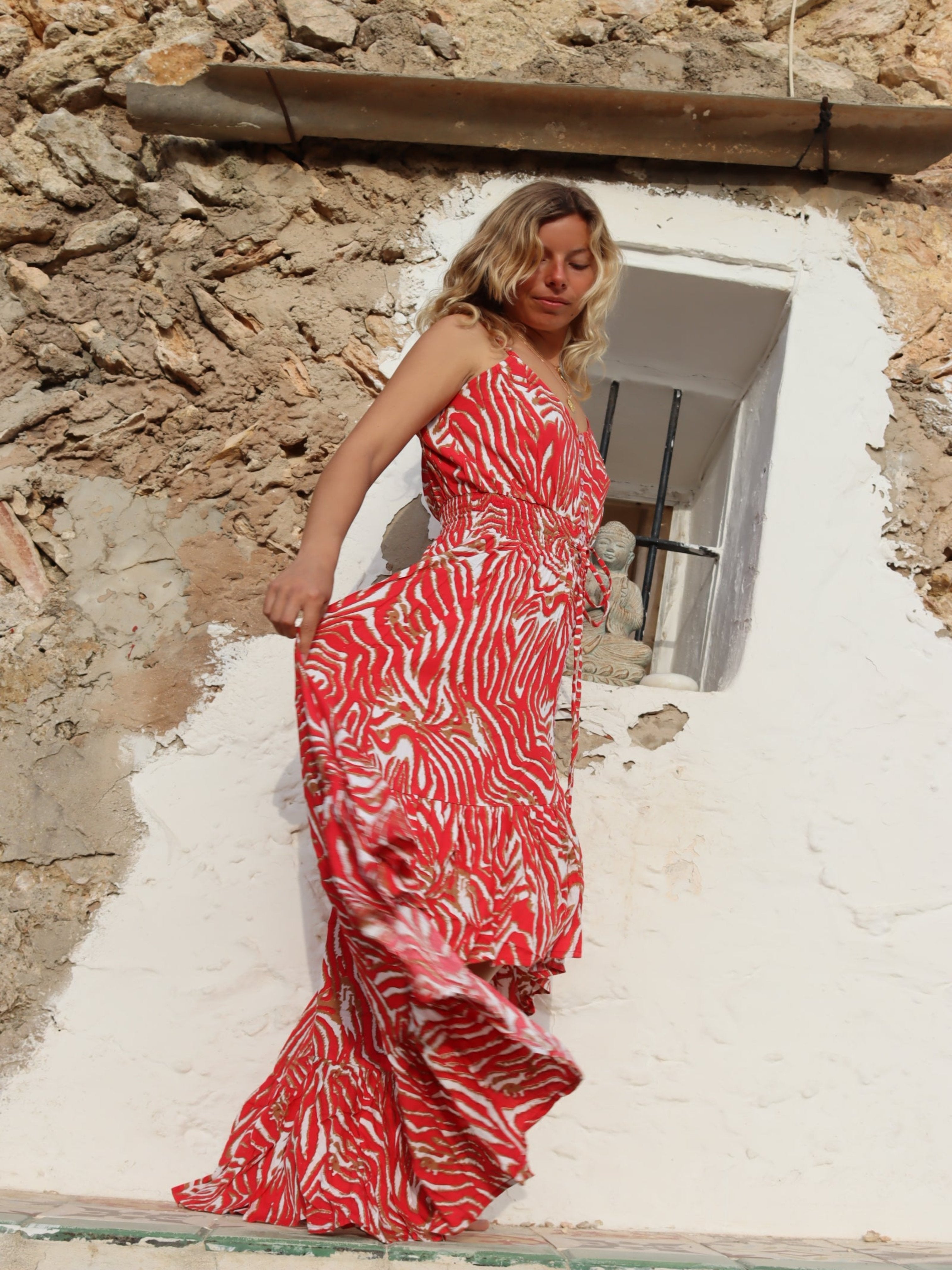ARI Dream Red Boho Dress - Flowy Bohemian Maxi Dress for Women | Perfect for Festivals, Beach Vacations & Summer Outfits