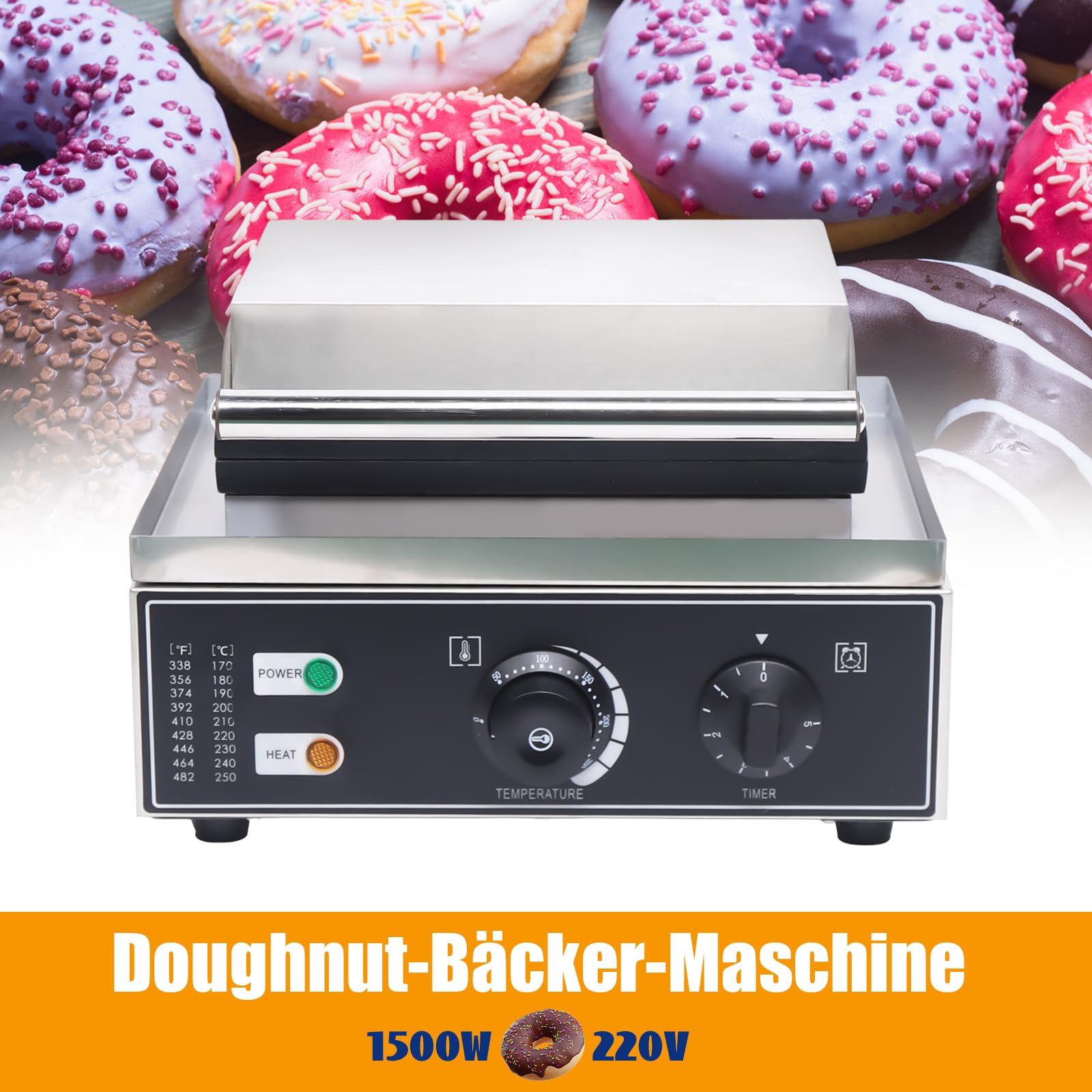 Electric 12-Hole Donut Maker Machine - Nonstick Doughnut Baking Pan with 5mm Fast Heating & Double-Sided Temperature Control (50-300°F) - Compact & Modern Silver Design for Home, Party, and Bakery Use