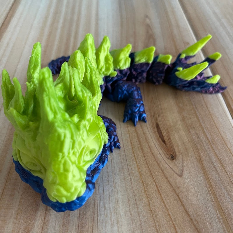 3D Printed Rock Dragon Statue - Blue & Green Fantasy Decor for Home, Office & Gaming Room | Unique Gift for Collectors & D&D Enthusiasts