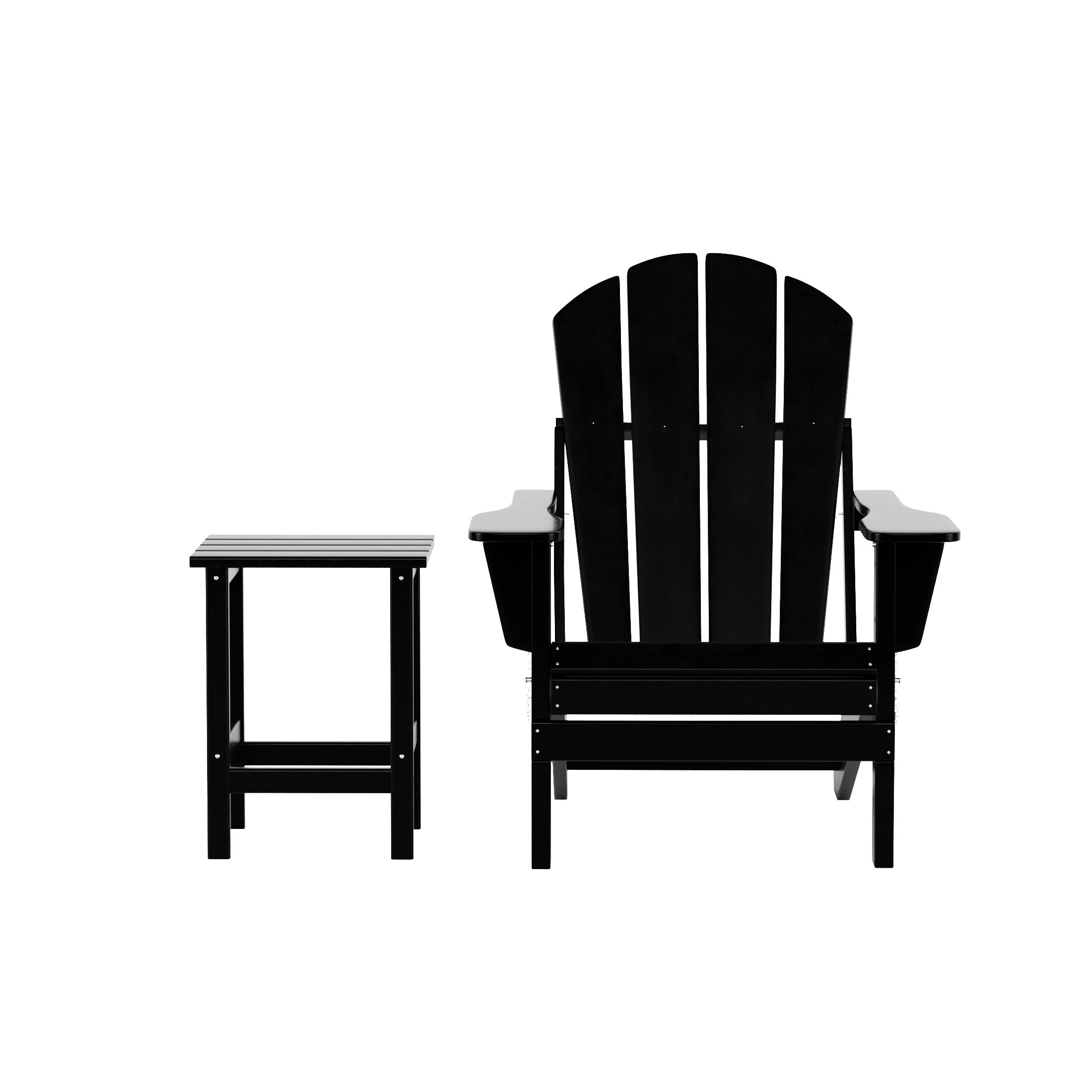 WO Home Furniture 2-Piece Adirondack Chair Set with Side Table - Outdoor Folding Chairs Weatherproof & UV Resistant for Lawn, Garden, Patio, Balcony, Camping & Bonfire (Black) - Perfect for Backyard Relaxation & Outdoor Entertaining
