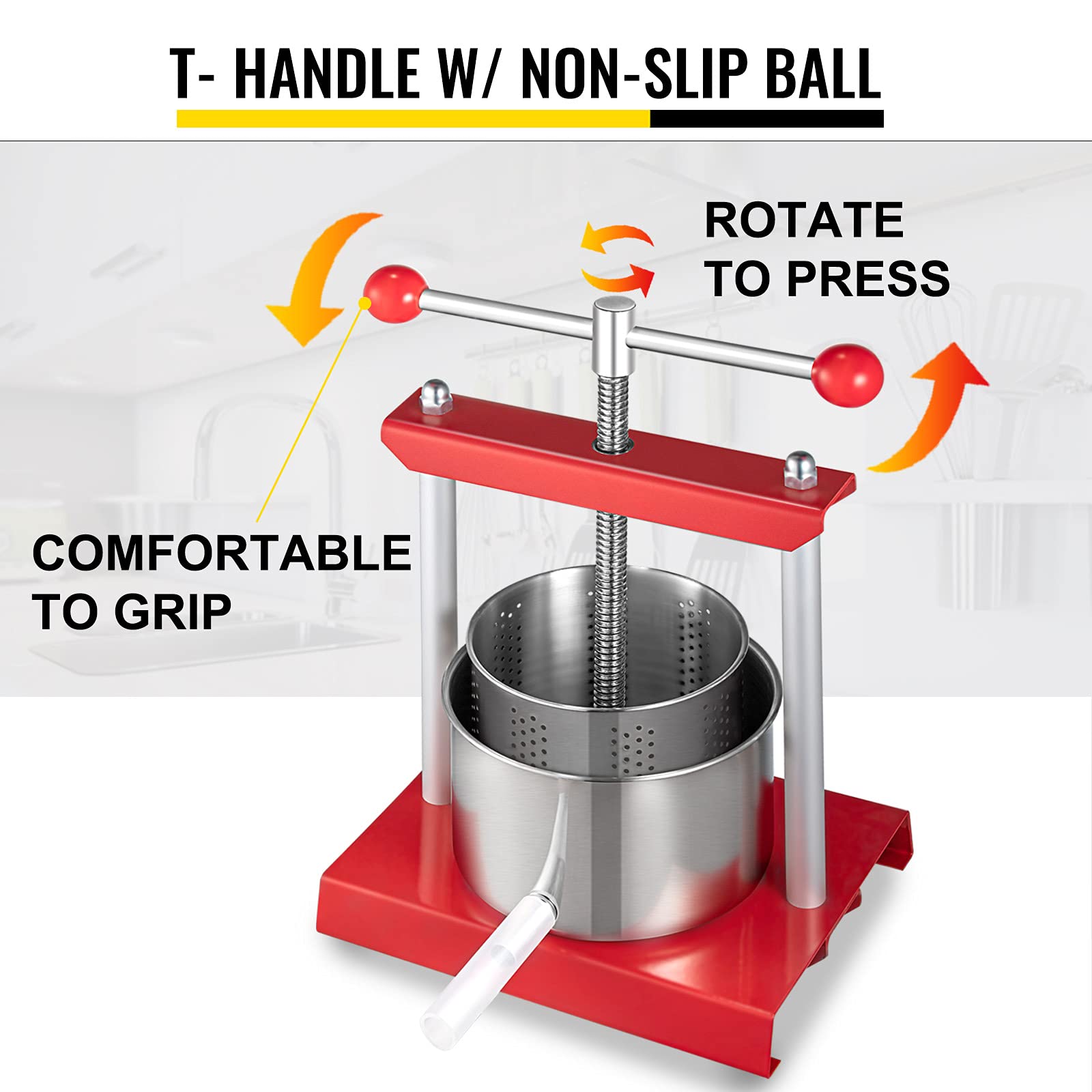VEVOR 0.9Gal/3.5L Stainless Steel Fruit Wine Press for Grape, Apple, Berry - Dual Barrel Wine Making Machine with Power Ball Handle & 3mm Thick Plate - Perfect for Homemade Wine, Cider, Juice, Cheese and Tinctures - Ideal for Home Brewing, Winemaking & Kitchen Use