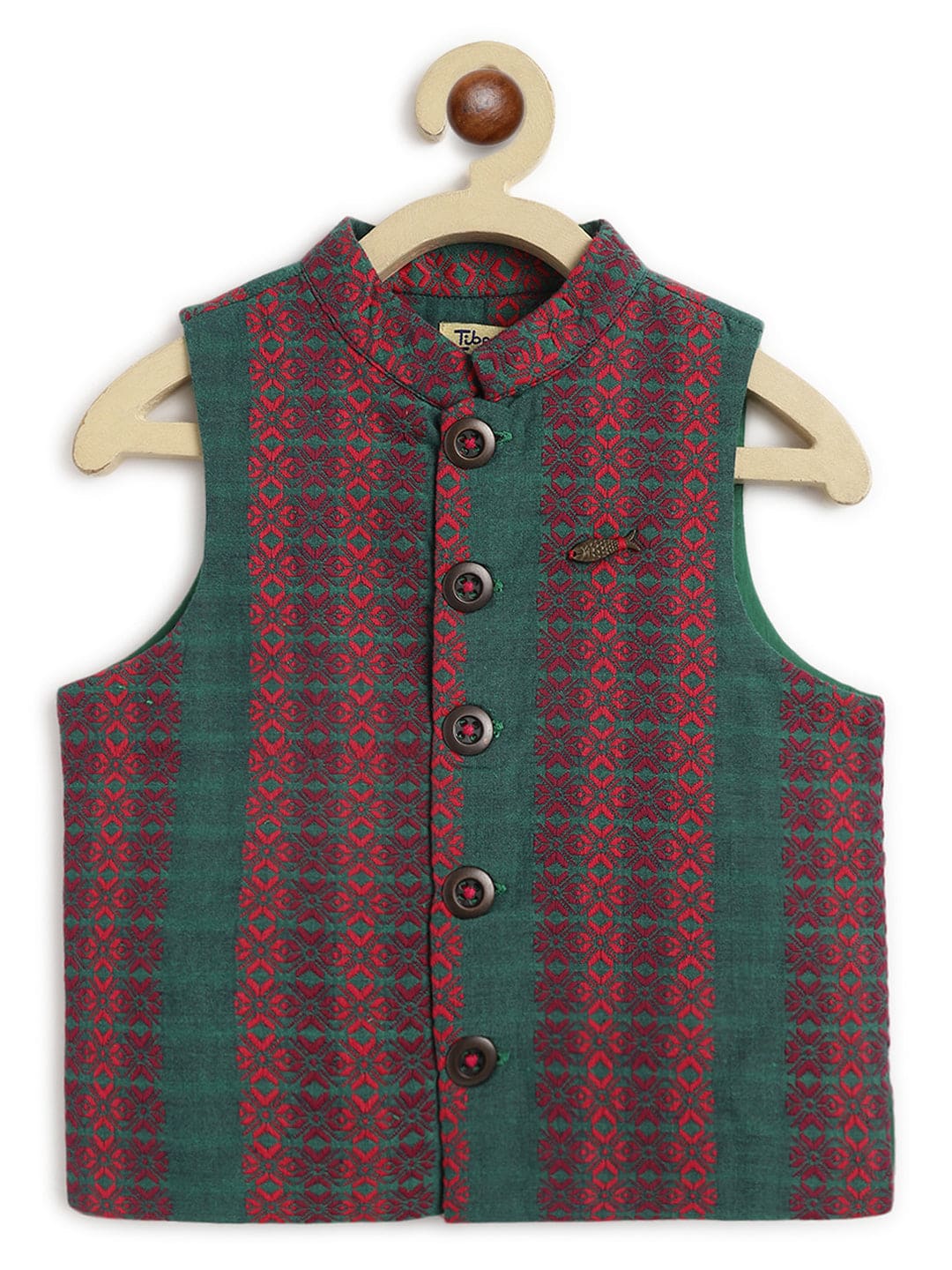 Pre Order: Boys Jacquard 3-Piece Bundi Set - Maroon | Traditional Indian Outfit for Festivals, Weddings & Special Occasions