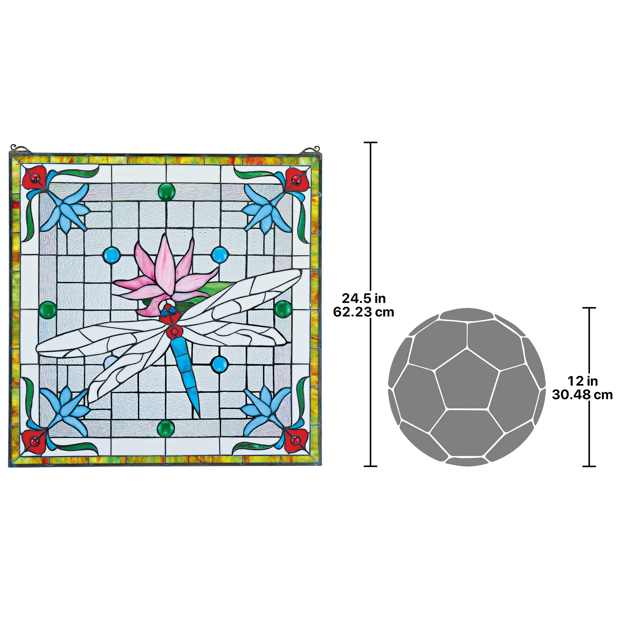 Design Toscano Handcrafted Stained Glass Panel - Dragonfly Pond Wall Art, 24''W x 24.5''H, Blossom Pink, Decorative Stained Glass Sculpture for Home, Church, or Office Décor | Perfect for Windows, Doors, and Wall Hangings