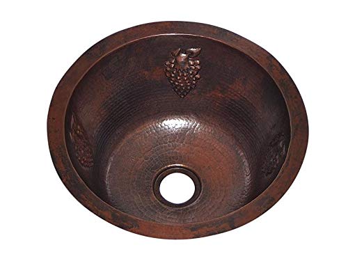 Premium CRBS-GP-16-FL-BR Copper Round Bar Sink - Bright Grapes Design - 7