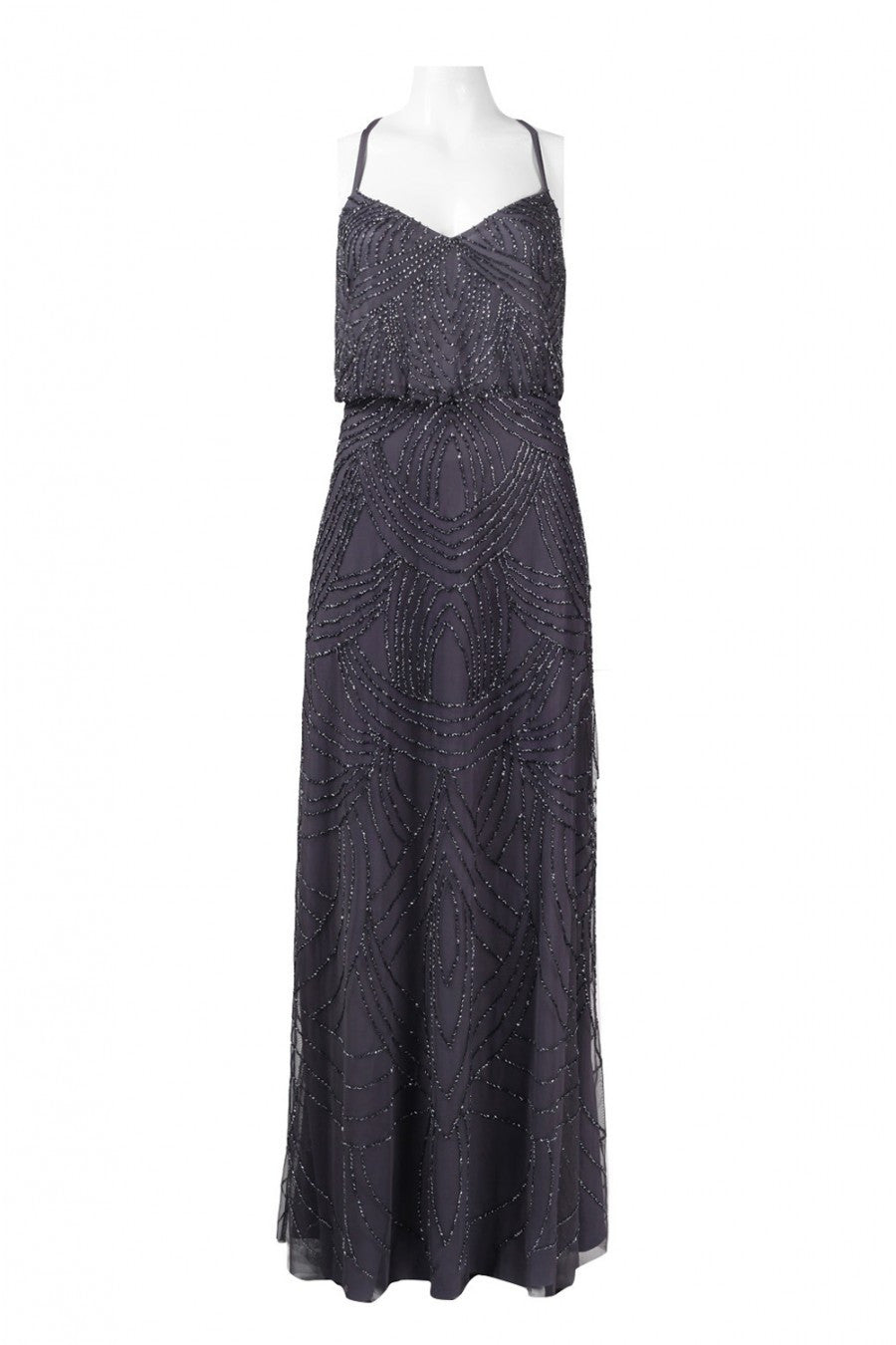 Adrianna Papell Beaded Chiffon Blouson Gown in Gunmetal - Elegant Formal Dress for Weddings, Galas & Special Occasions