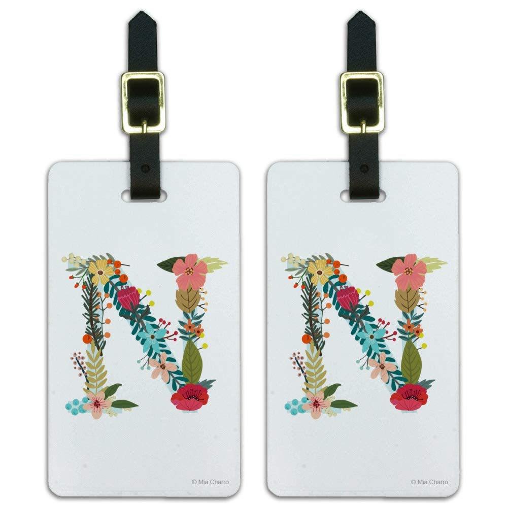 Floral Monogram Letter N Luggage Tags - Set of 2 Personalized Initial ID Cards for Carry-On Bags, Suitcases & Backpacks - Perfect for Travel, Gifts & Organization