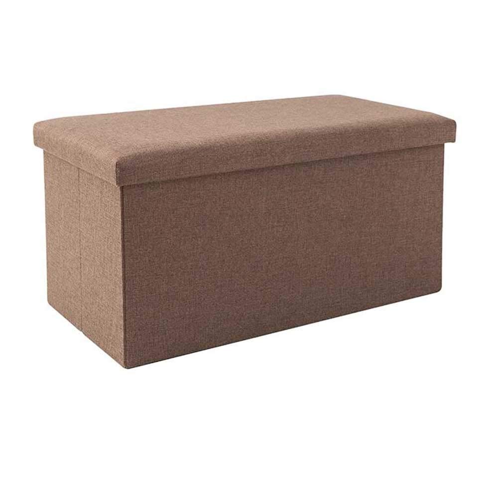 YCSD XL Folding Storage Ottoman Bench with Removable Lid - Coffee Color, Cotton Linen Fabric, Double Seat Storage Box for Living Room, Bedroom & Nursery Organization