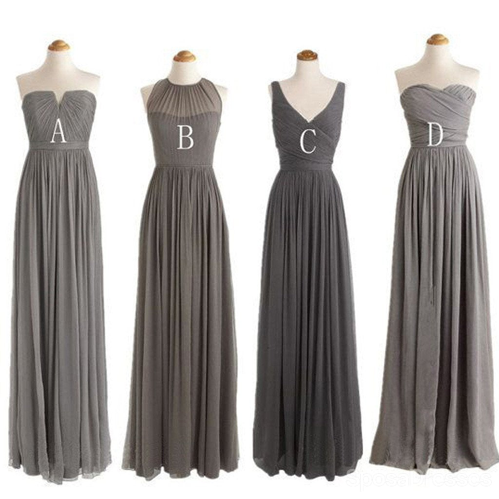 Elegant Grey Chiffon Long Bridesmaid Dresses - Mismatched Styles for Wedding Party, Formal Events & Special Occasions (WG188)
