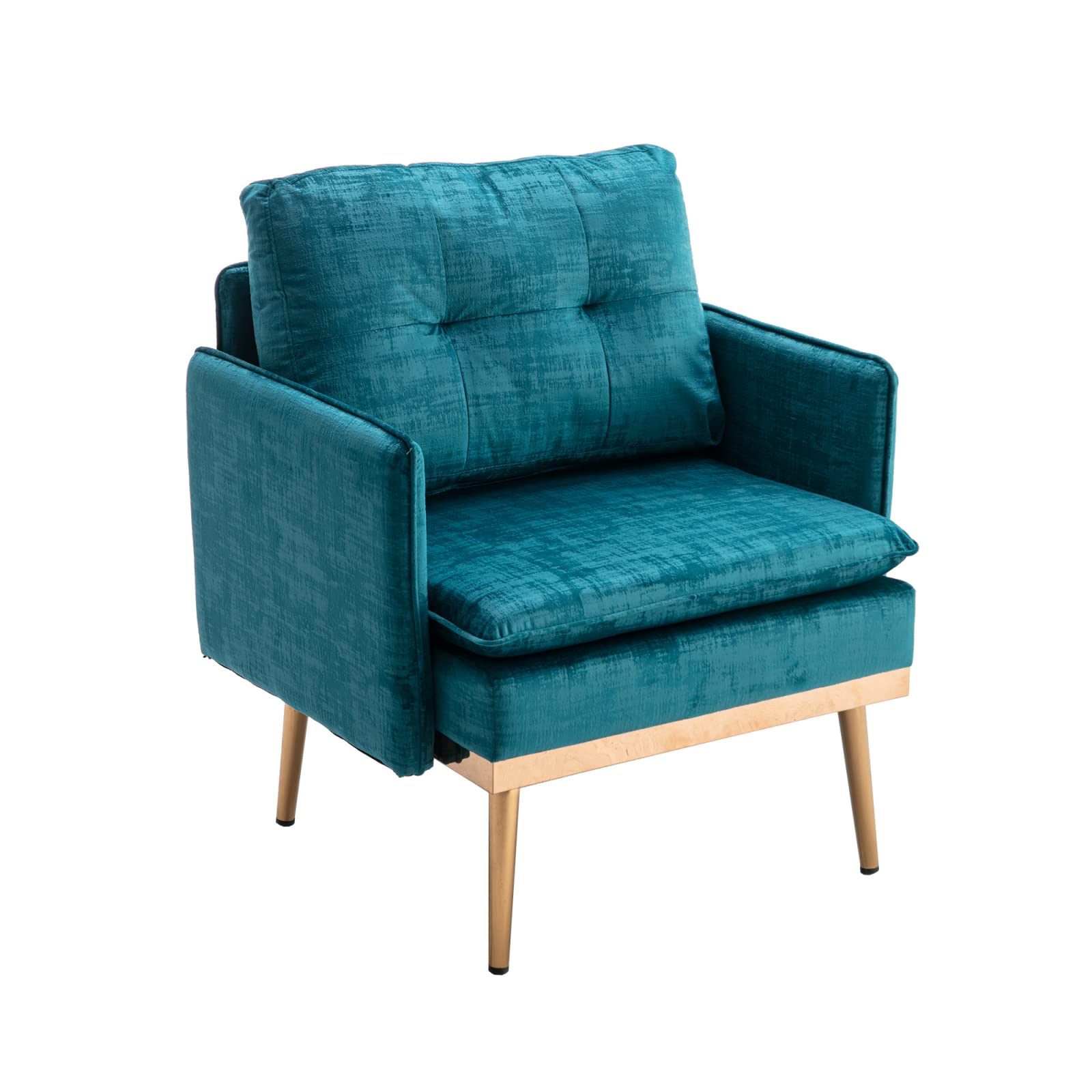 Velvet Accent Chair with Tufted Back & Rose Gold Metal Legs - Modern Upholstered Armchair for Living Room, Bedroom or Home Office - Small Lounge Chair with Wood Frame in Teal Blue - Perfect for Reading Nook, Cozy Corner or Guest Seating