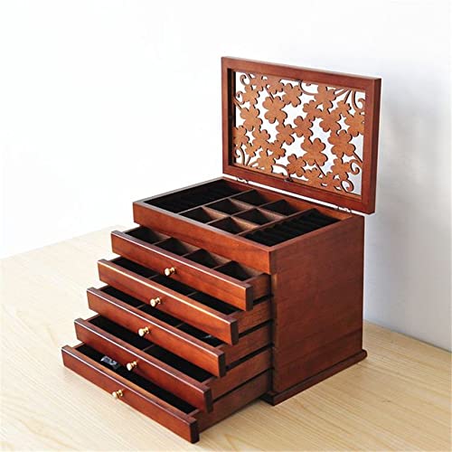 Multi-Layer Wooden Jewelry Box with Mirror - Handcrafted Hollow-Out Design for Earrings, Rings & Necklaces - Elegant Jewelry Organizer & Gift Box for Women, Perfect for Travel, Home & Bridal Storage