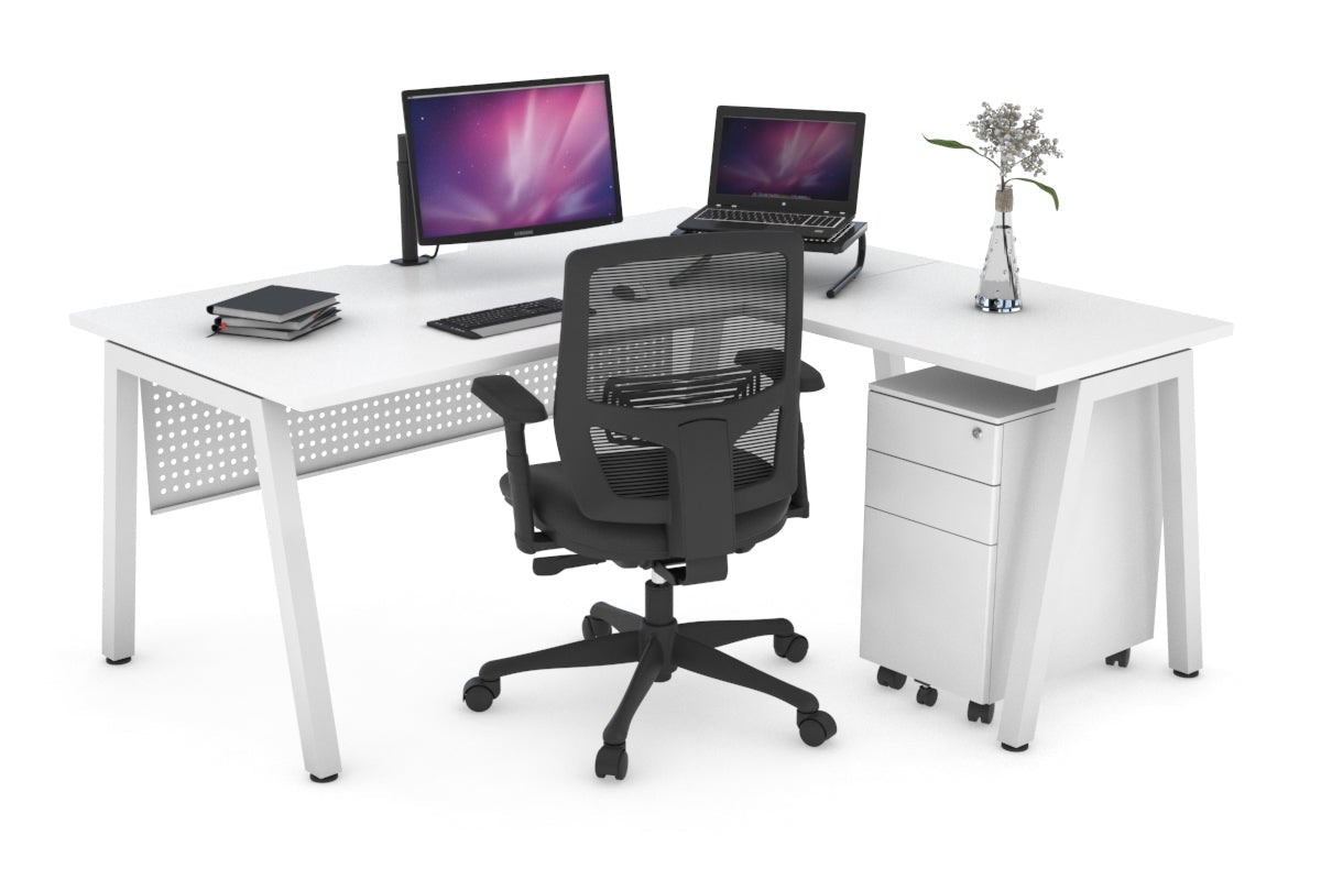Quadro A Legs L-Shaped Corner Office Desk - 1600L x 1800W with Cable Management | Modern Home & Office Workspace Solution