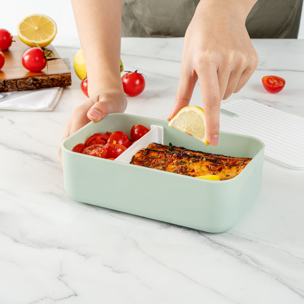 Bento Tek 34 oz Eco-Friendly Green Buddha Lunch Box with Secure White Lid - 7.5