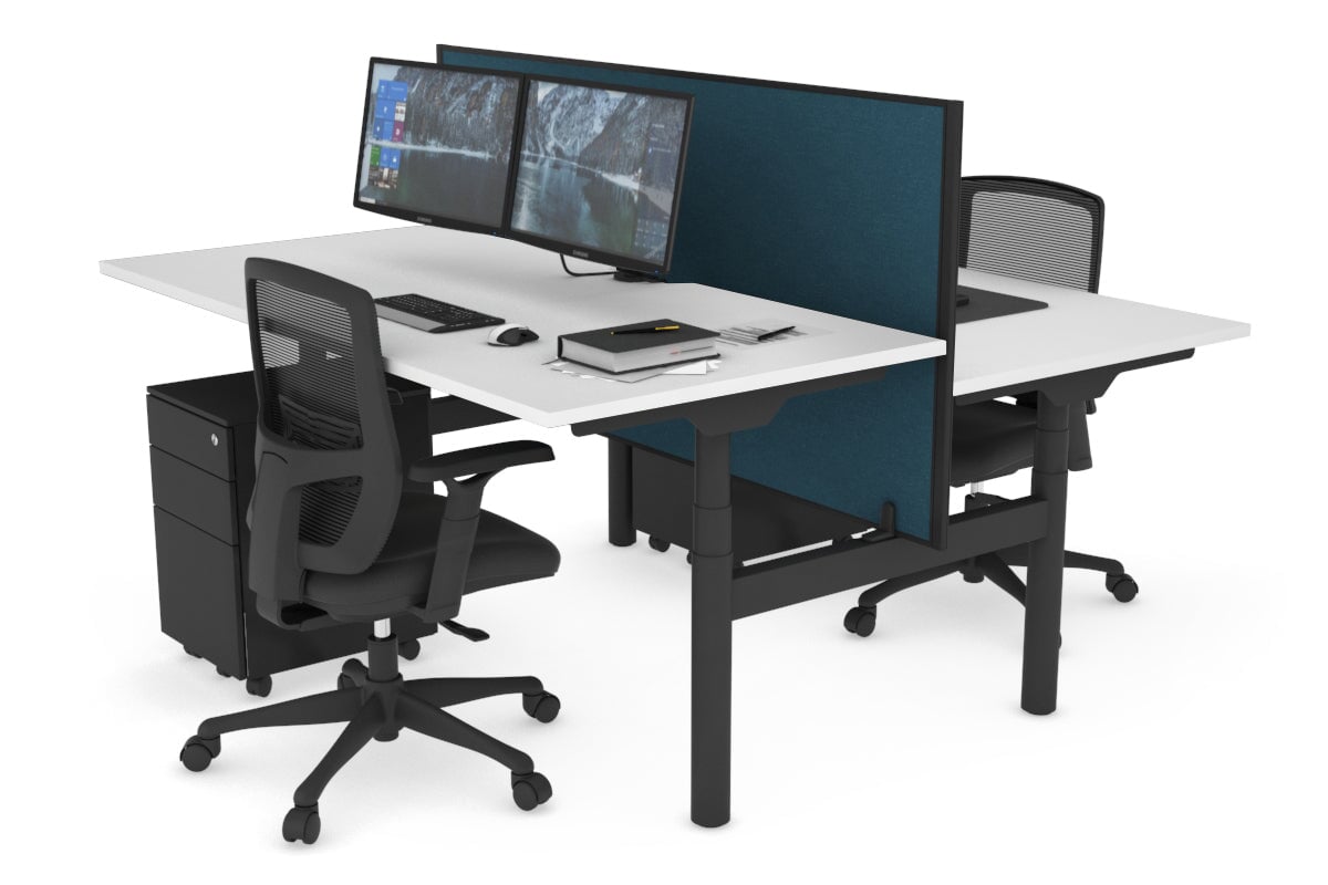 Flexi Premium Height Adjustable 2 Person H Bench Workstation - Black Frame [1600L x 800W with Cable Management] - Ideal for Office, Home Workspace & Collaborative Work Environments