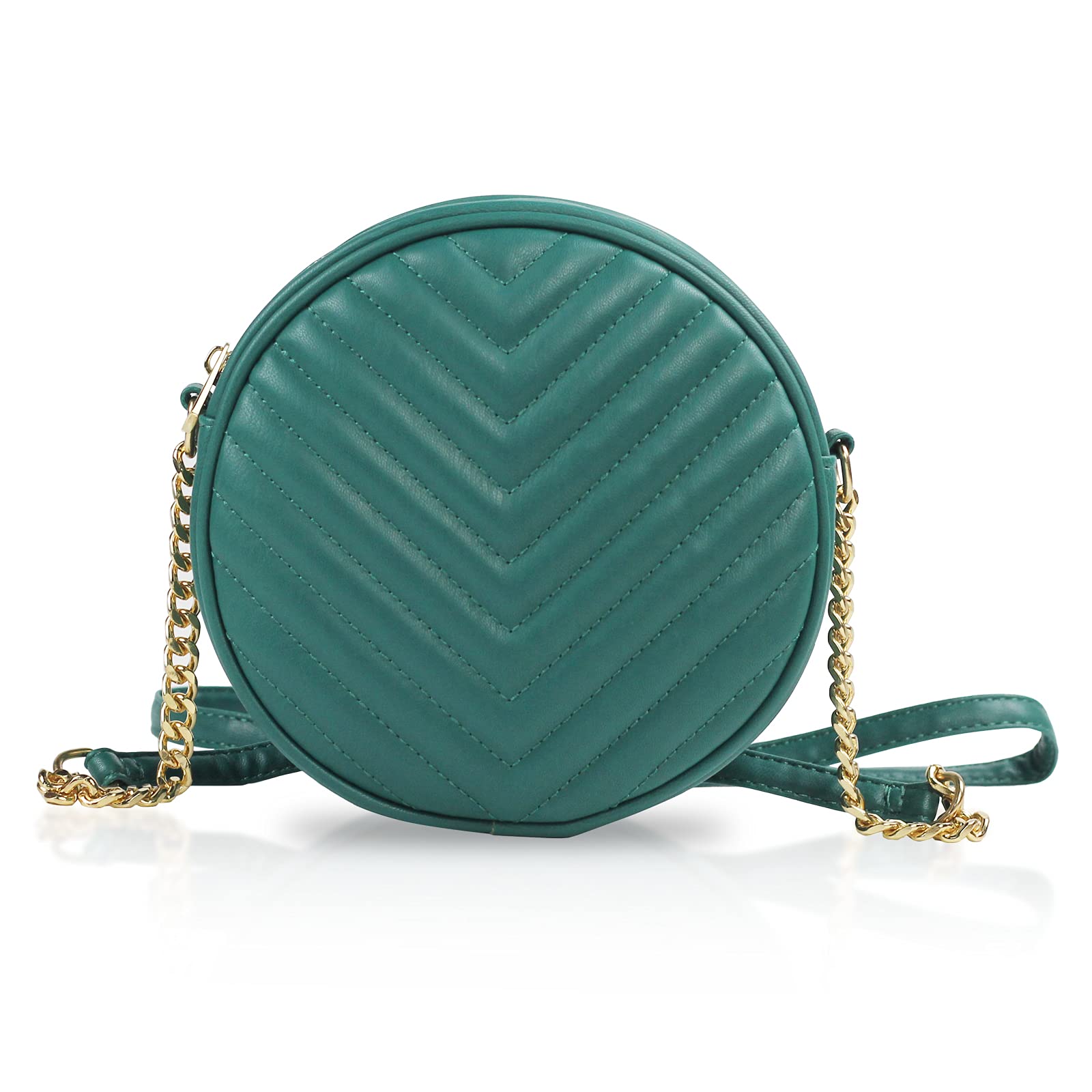 Stylish Round Crossbody Bag for Women - PU Leather Shoulder Purse with Adjustable Metal Chain Strap, Zippered Phone Wallet - Perfect for Daily Use, Shopping & Night Out