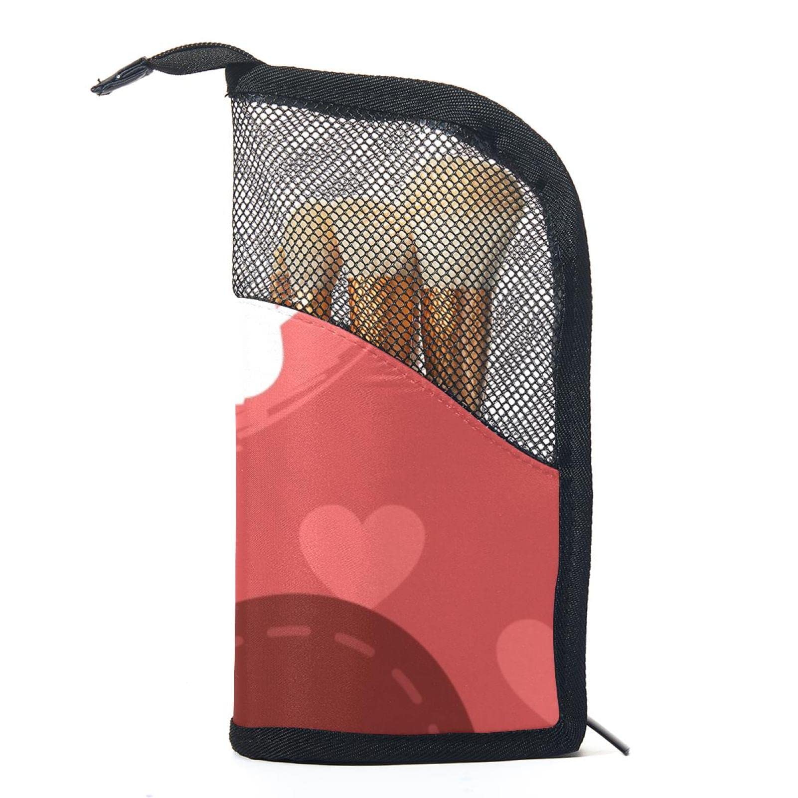 Portable Makeup Brush Organizer Bag with 12 Slots - Cute Cats in Love & Hearts Design - Travel Cosmetic Brush Holder Case for Makeup Artists & Beauty Enthusiasts - Perfect for Travel, Home Vanity & Professional Makeup Kits