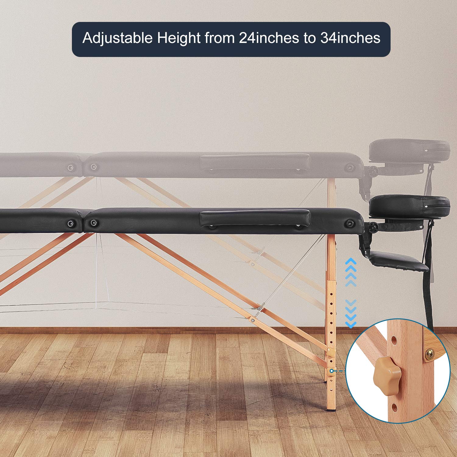 Portable Massage Table with Carrying Bag - Adjustable Height Facial & Lash Treatment Bed for Spa, Salon - Foldable Design with Headrest & Armrest - Perfect for Professional Therapists & Home Use