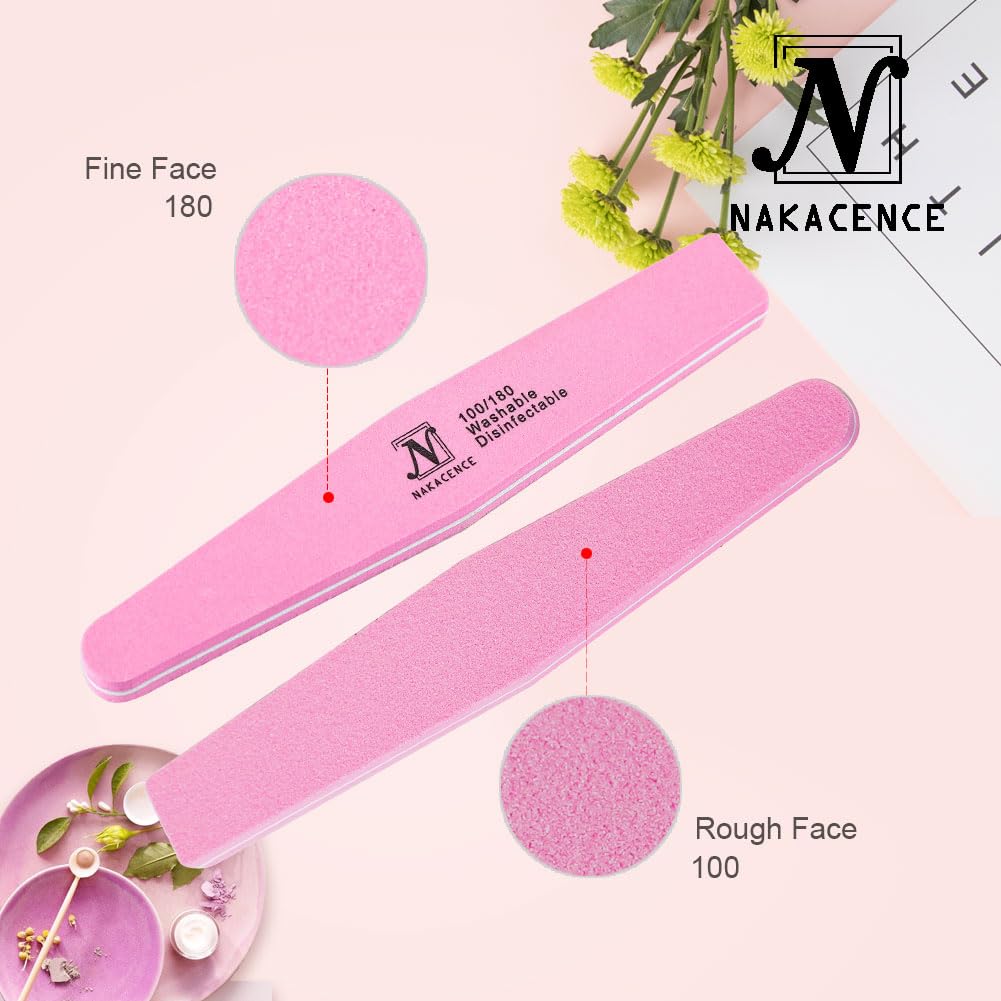 Professional Double-Sided Nail File & Buffer Set - 100/180 Grit for Gel Nails & Manicures - 10-Pack Pink Nail Art Tools Kit for Salon & Home Use