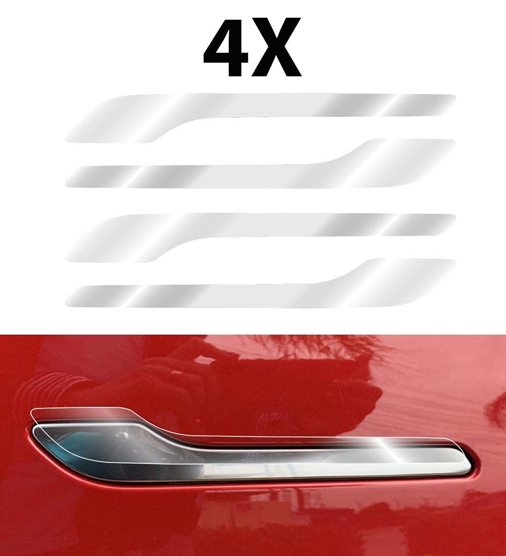 Tesla Model 3 & Model Y Door Handle Decal Sticker Wrap Kit - 4PCS Clear Protective Vinyl with Tesla Logo - Car Accessories for Customization & Exterior Protection