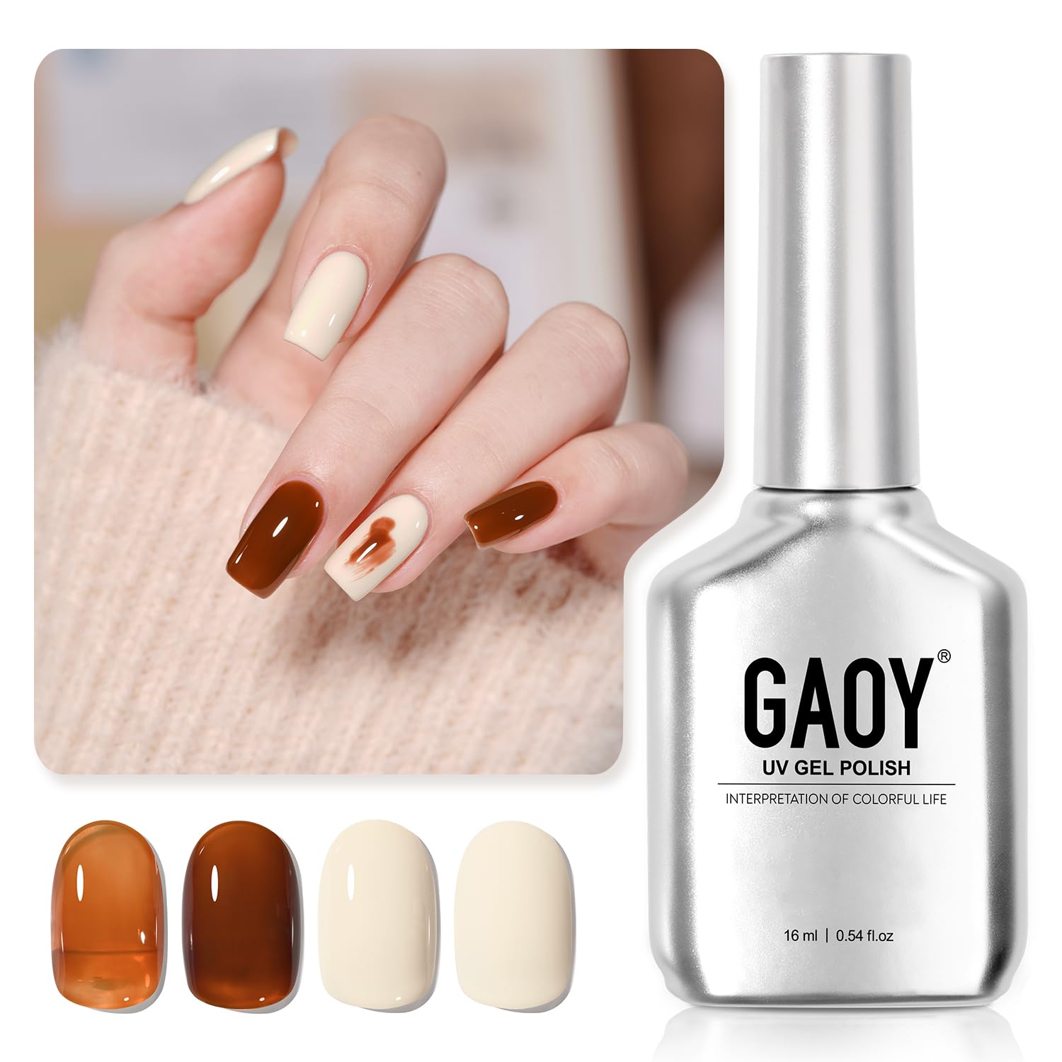 GAOY Gel Nail Polish Set - 16ml 2 Colors (2078 & 2079) Milky Coffee Brown & Caramel Macchiato Soak Off UV Gel for DIY Nail Art & Home Manicure | Perfect for Salon-Quality Nails at Home, Bridal Parties & Special Occasions