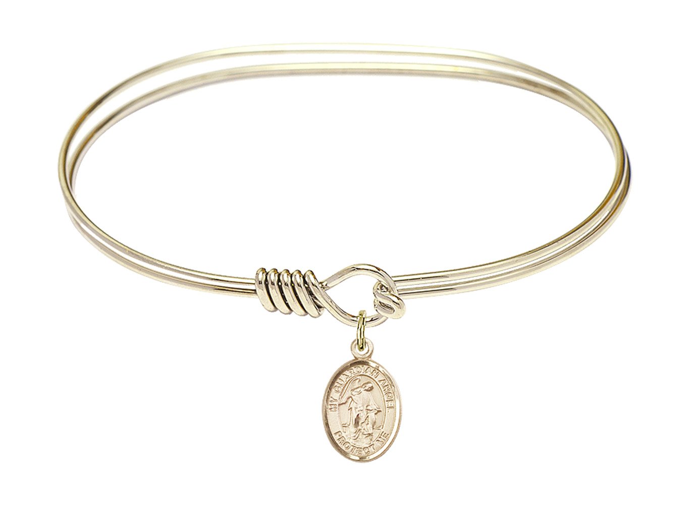 F A Dumont 7 Inch Oval Eye Hook Bangle Bracelet with Guardian Angel & Child Charm - Elegant Jewelry for Women, Gift for Mom, Birthday, Christmas