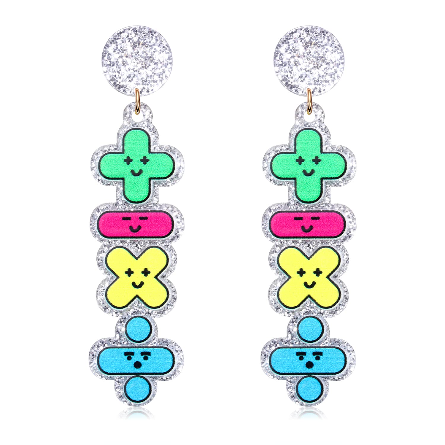 Funny Teacher Earrings for Women - Colorful Acrylic Apple & Books Drop Dangle Earrings - Cute Math Teacher Jewelry - Perfect for Teacher Appreciation Day, Back to School Gifts & Everyday Wear