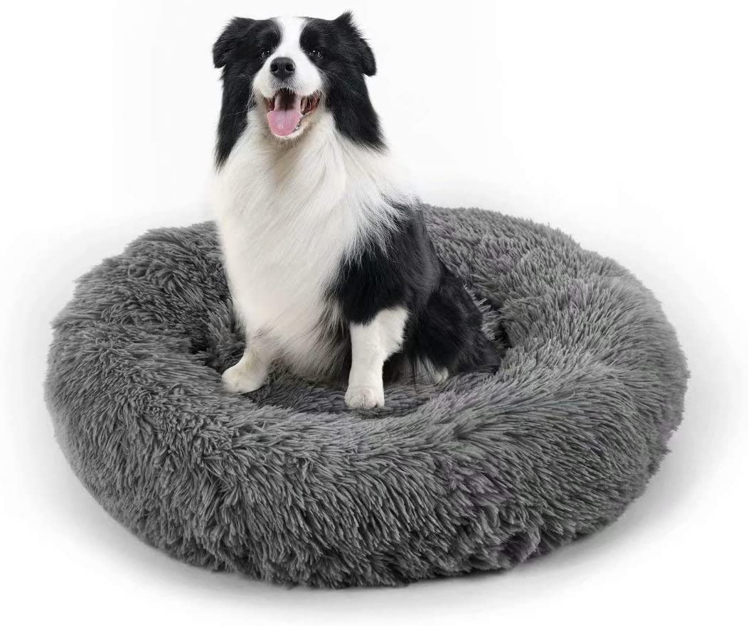 Premium Faux Fur Donut Pet Bed - Round Plush Cuddler for Dogs & Cats, Calming Orthopedic Support for Small Medium Large Pets - Perfect for Home, Crate & Travel Use