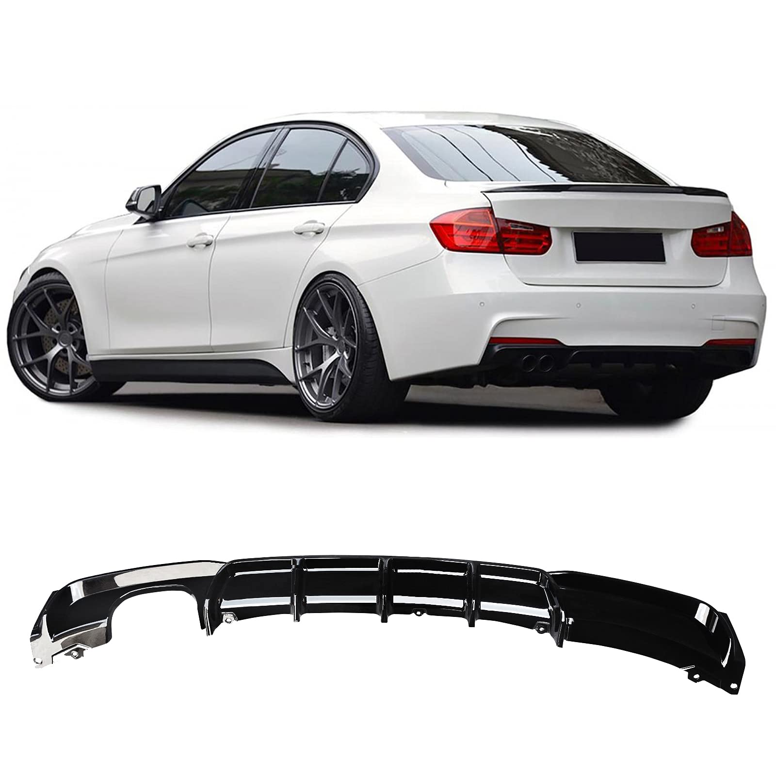 NINTE Gloss Black Rear Diffuser for 2012-2018 BMW 3 Series F30 F31 M Sport Bumper - Left Single Exhaust Bumper Lip | Enhances Sporty Look & Aerodynamics
