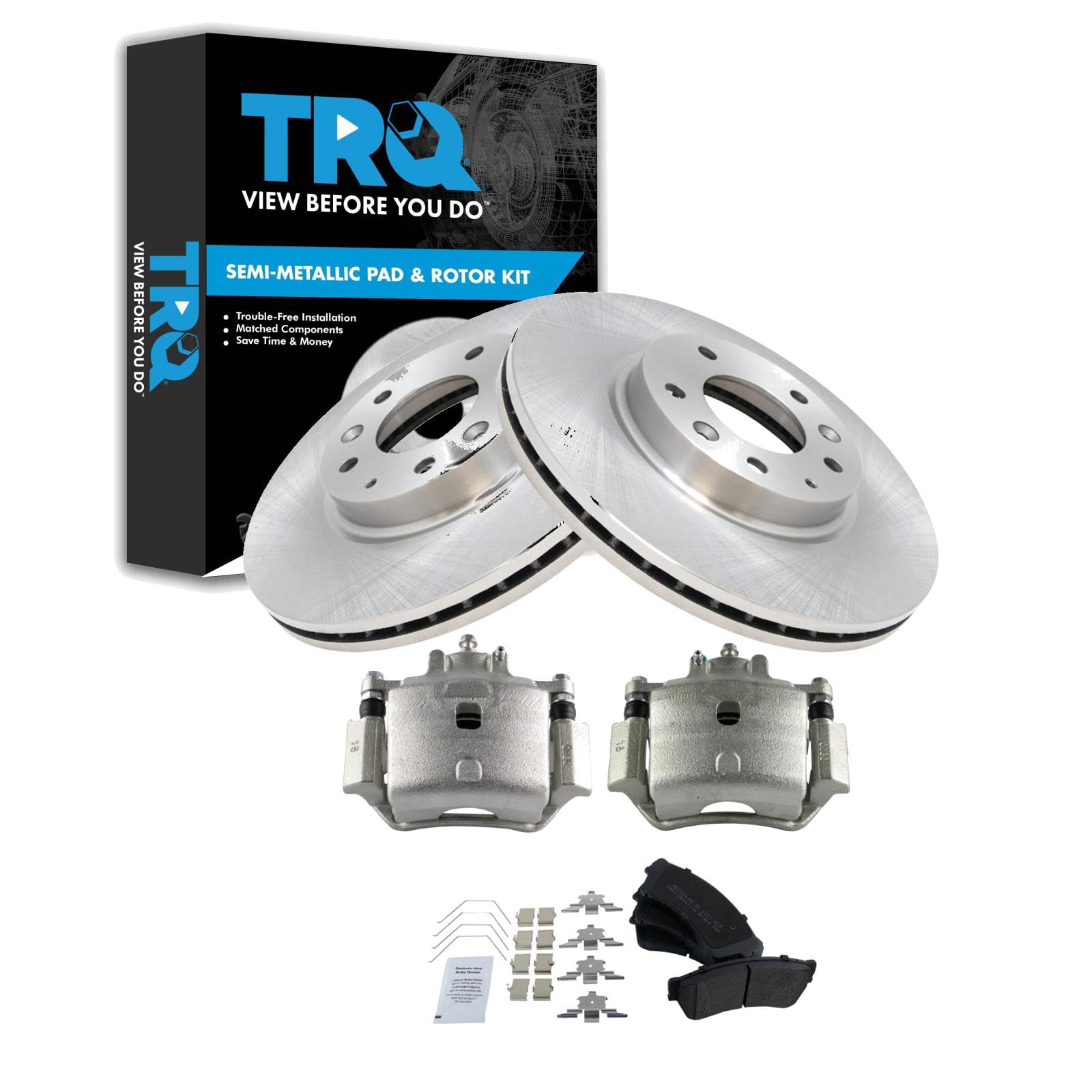 TRQ Front Metallic Brake Pad, Rotor & Caliper Kit for Ford Fusion, Mercury Milan & Lincoln MKZ (2006-2012) - High Performance Braking System for City Driving & Highway Safety