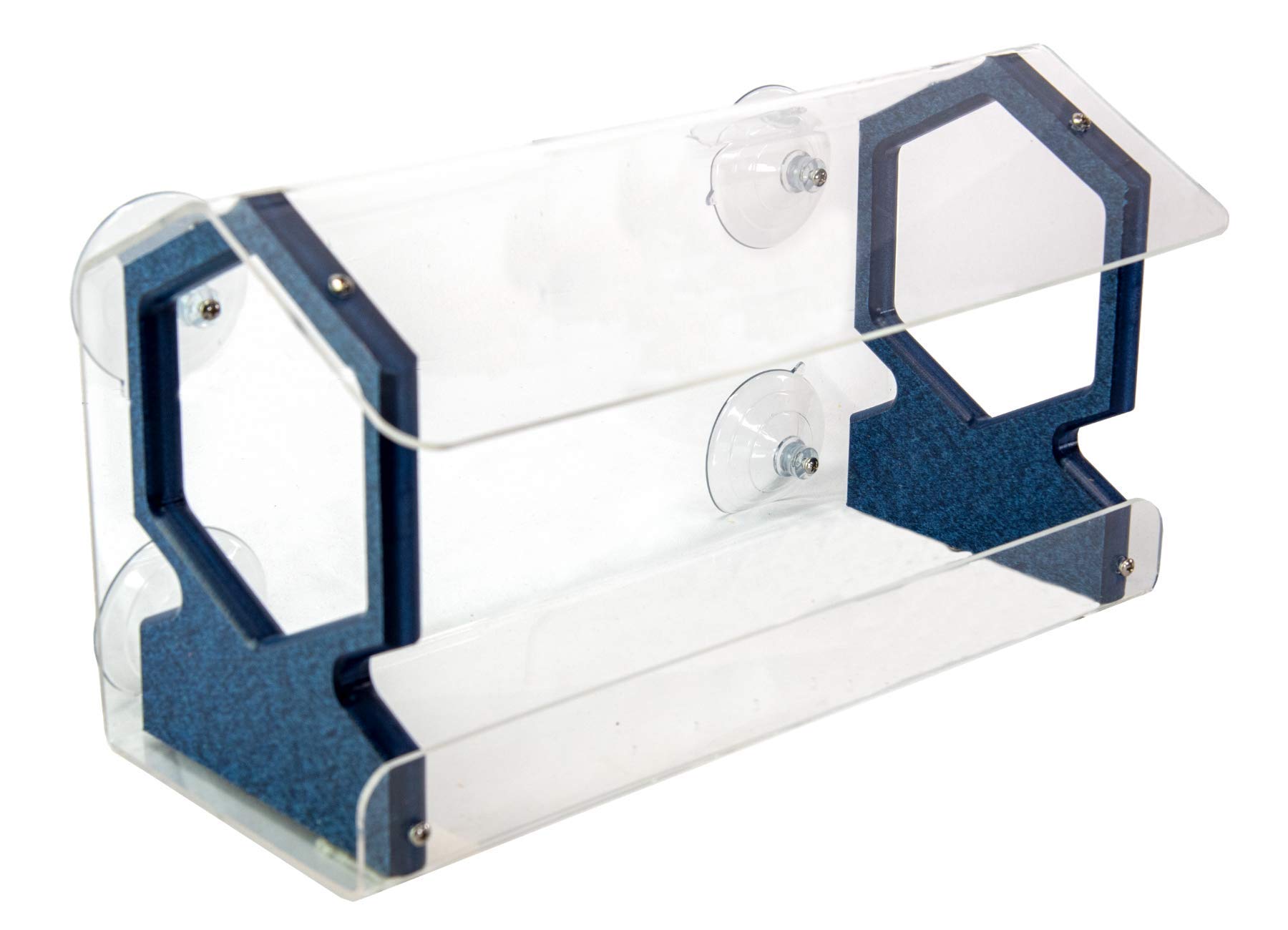 JCs Wildlife Geometric Diner 13 Window Bird Feeder - Easy to Clean & Fill, 4 Cup Seed Capacity - Clear Acrylic with Strong Suction Cups for Any Window (Blue) - Perfect for Bird Watching at Home, Office or Garden