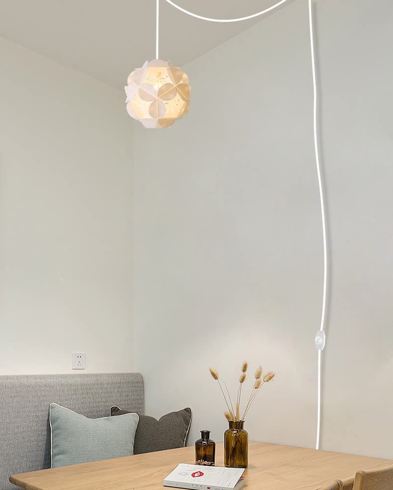 Dimmable Plug-in Pendant Light with Motion Sensor - 15ft Adjustable Cord & Ceramic Bowl Shade, Automatic On/Off, White (1 Pack) - Perfect for Bedroom, Kitchen Island, Dining Room, and Home Decor