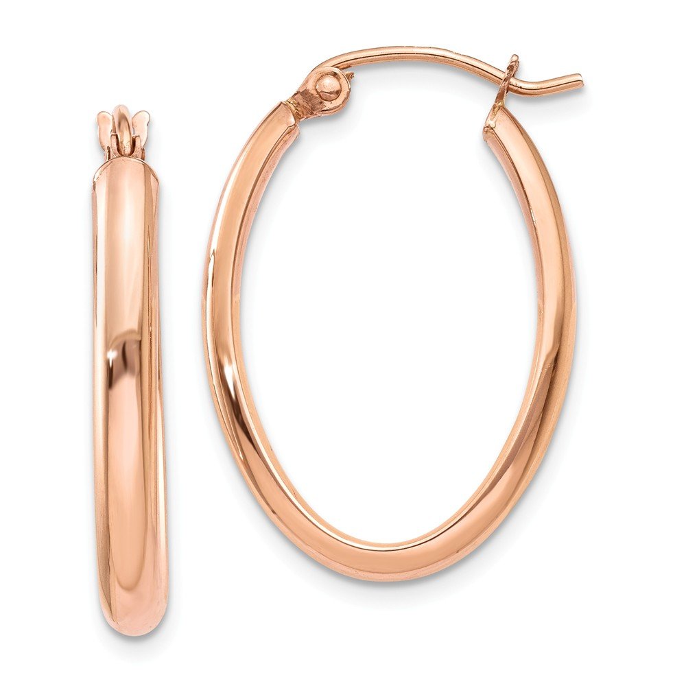14K Rose Gold Polished Half-Round Oval Hoop Earrings for Women - Elegant Dainty Everyday Jewelry for Work, Date Night & Special Occasions