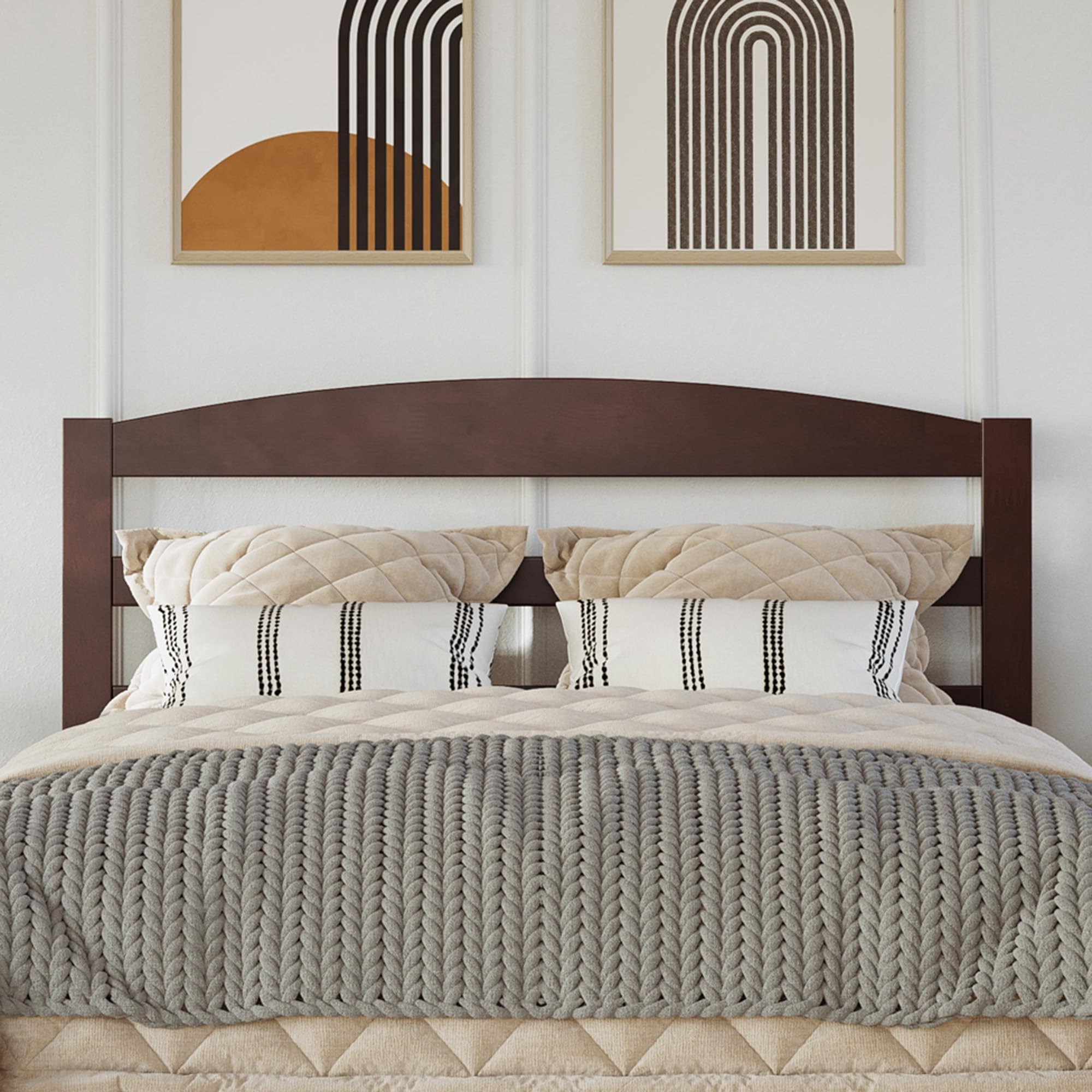 AFI Warren Full Size Wood Headboard with USB Charging Ports - Walnut Finish for Bedroom, Guest Room, and Hotel Decor