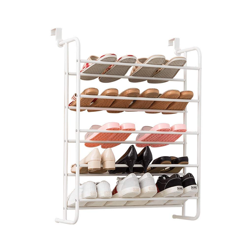 NYKK 5-Tier Adjustable Wall Mount & Over Door Shoe Organizer - Holds 15 Pairs of Shoes, Space-Saving Entryway Storage for Home, Apartment, Dorm (White) - Perfect for Small Spaces, Closet Organization & Entryway Decor