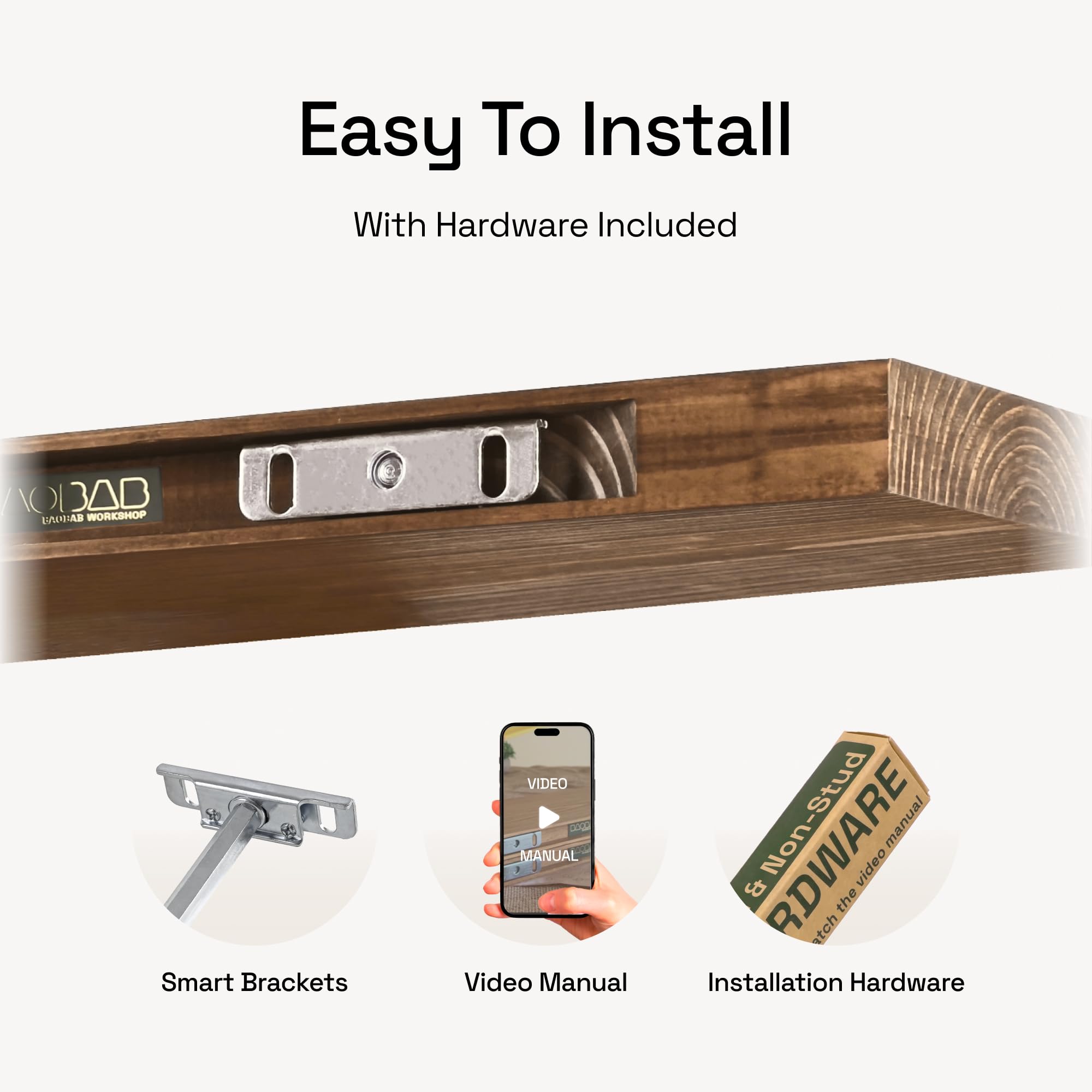 BAOBAB WORKSHOP 16 Inch Floating Shelves Set of 2 - Solid Walnut Wood Wall Shelves for Bathroom, Bedroom, Kitchen & Living Room - Rustic Home Decor (16 x 6.7 Inches) - Perfect for Displaying Plants, Books & Decorative Items