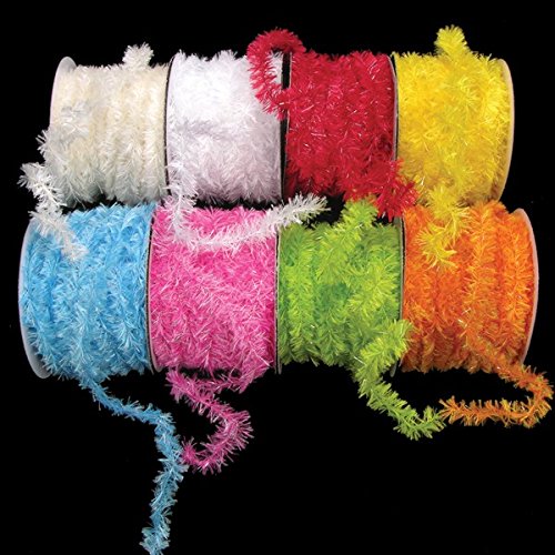 Fire Engine Red Fuzzy Boa Wired Polyester & Nylon Decorative Ribbon - 0.75 Inch x 55 Yards for Gift Wrapping, DIY Crafts, Party Decorations & Scrapbooking