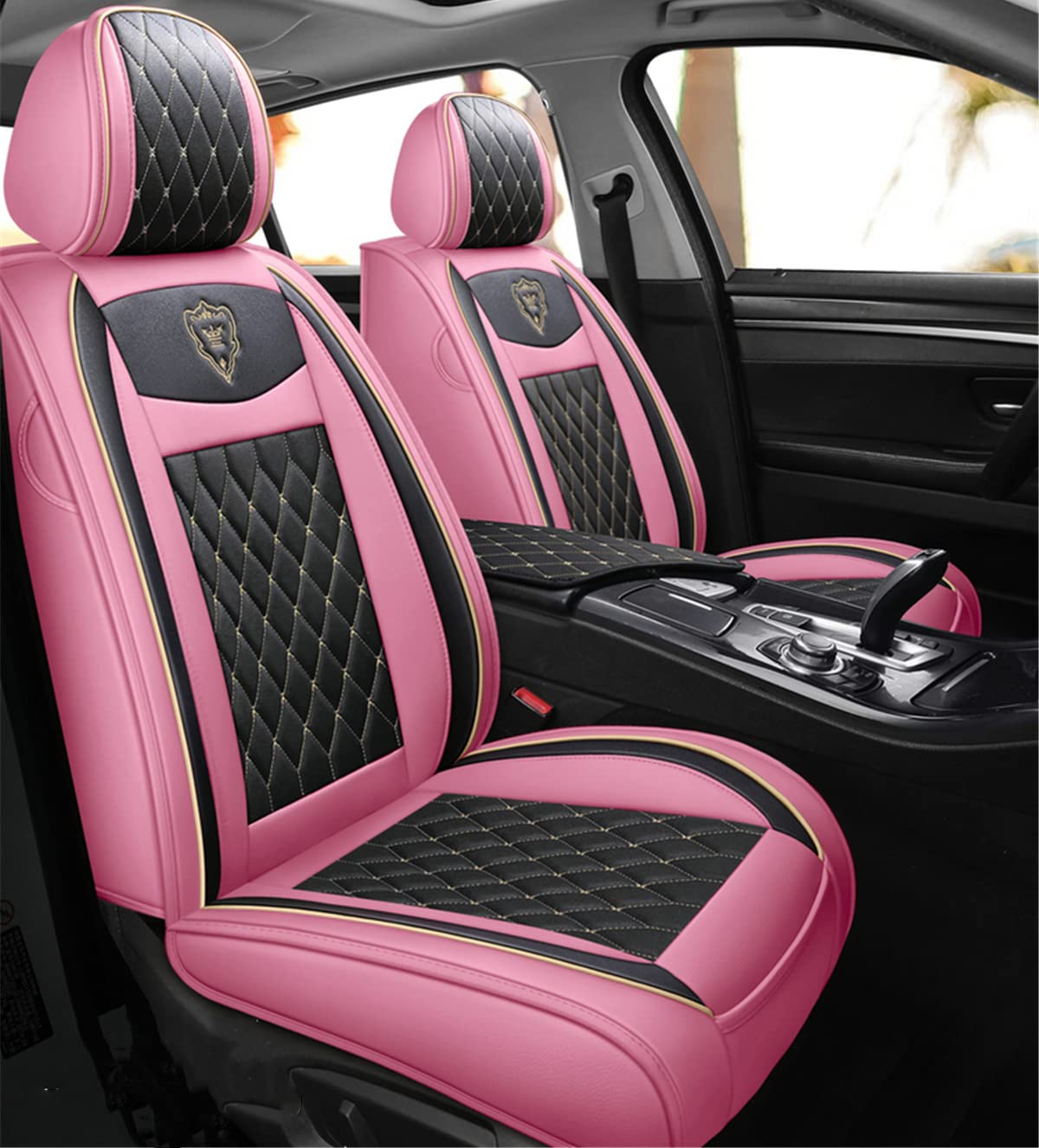 Premium Waterproof Leather Car Seat Covers for Front Seats - Universal Fit for Cars, SUVs & Trucks (2-Piece Set, Black & Pink) | Non-Slip Luxury Protection & Easy Cleaning | Perfect for Daily Commute, Road Trips & Family Travel