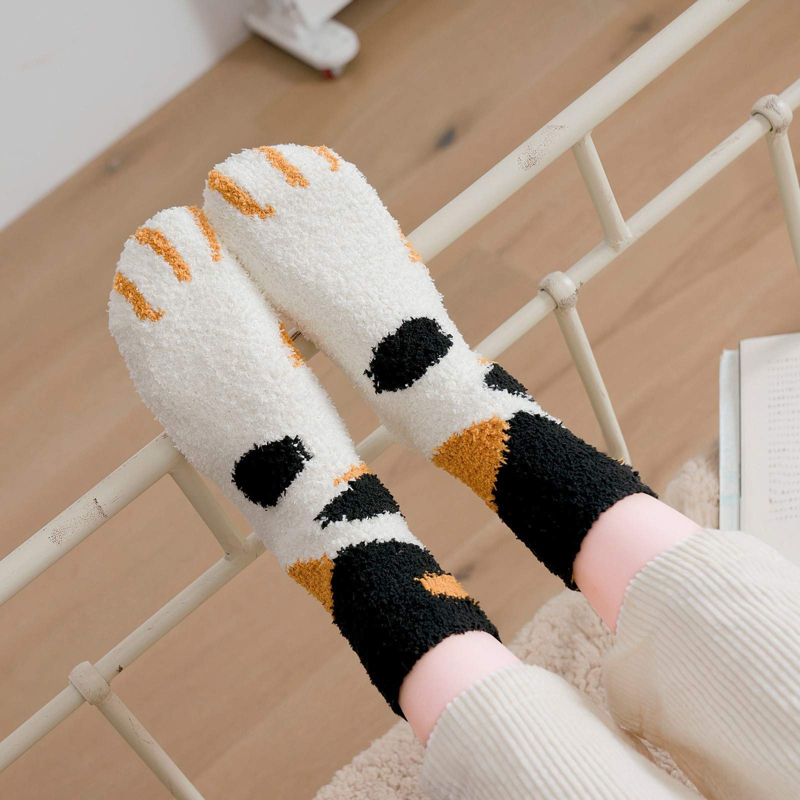 FEPITO 6 Pairs Women's Fuzzy Bed Socks - Winter Warm Fluffy Cozy Slipper Socks for Ladies (Black, Yellow, Grey) - Perfect for Sleeping, Lounging & Cold Weather Comfort