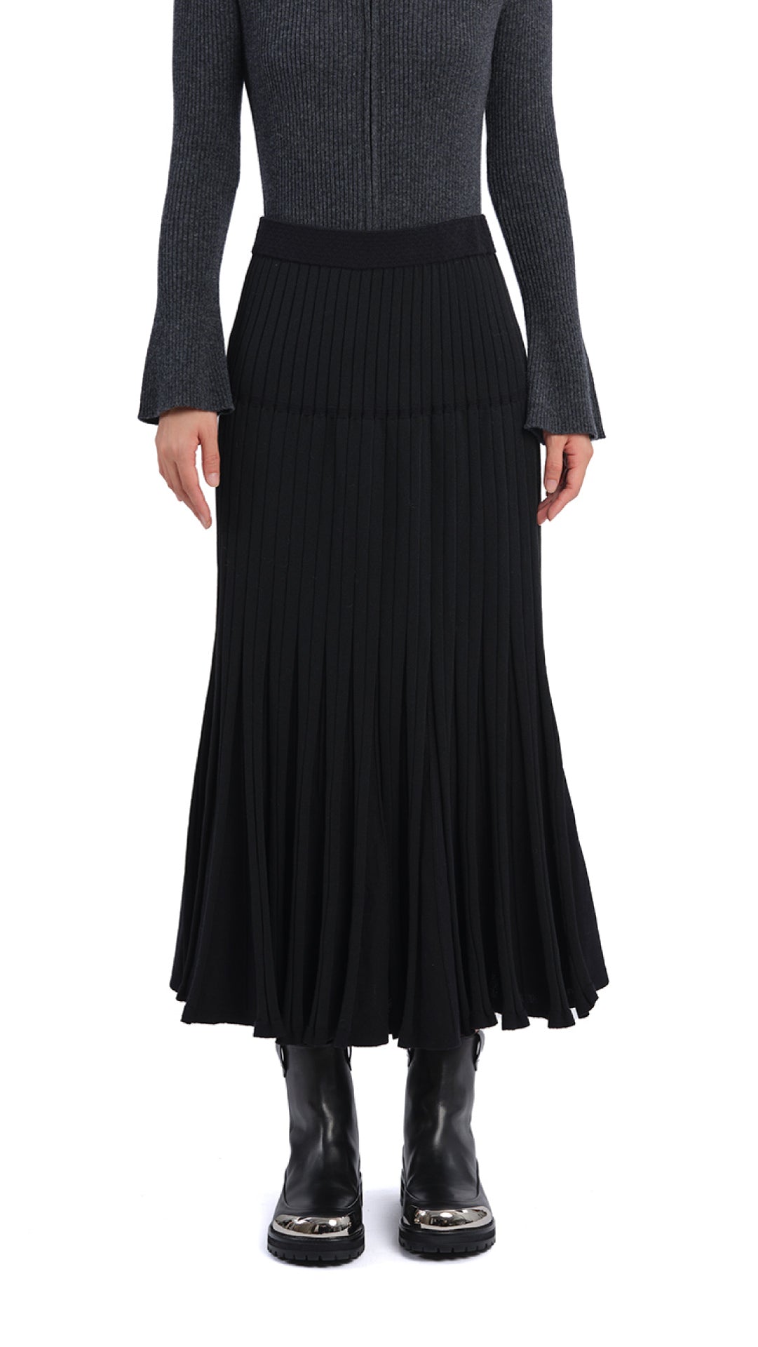 Stylish Knitted Flare Skirt for Women - Trendy High Waist A-Line Midi Skirt - Perfect for Casual Outfits, Office Wear & Date Nights
