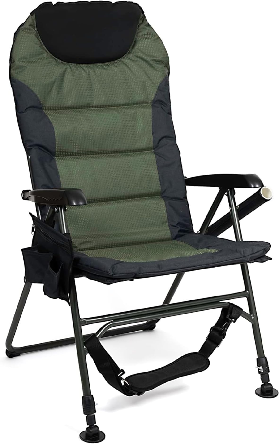 Premium Folding Fishing Chair with Reclining Backrest & Adjustable Legs - Ultra Comfortable Portable Outdoor Chair for Camping, Picnics, Beach, Sporting Events, Tailgating - Perfect for Relaxing by the Lake or Backyard BBQs