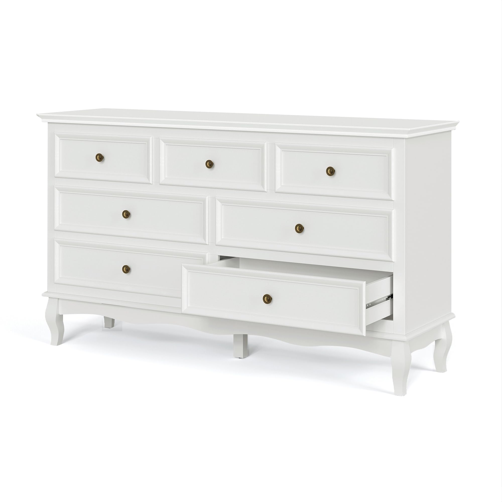 RoyalCraft White 7-Drawer Dresser for Bedroom - Modern Wooden Chest of Drawers with Solid Wood Legs & Painted Finish - Storage Cabinet Organizer for Clothes, Bedding, Accessories - Perfect for Bedroom, Living Room & Hallway Organization